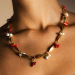 Collar Coral Burdeos y Perlas CO90-The Nook Store