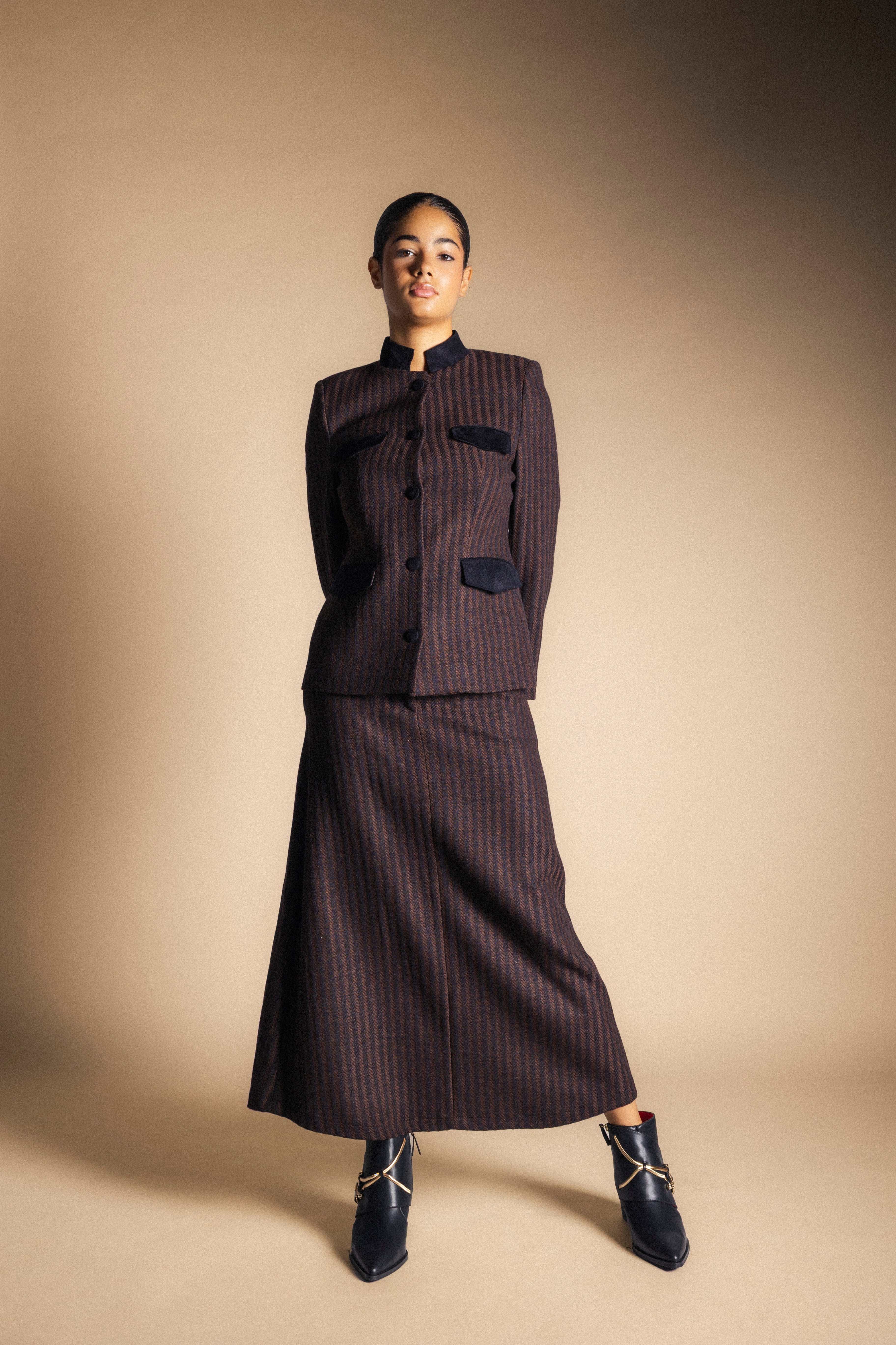Falda Casilda Rayas Marrones y Negras FAL12-The Nook Store