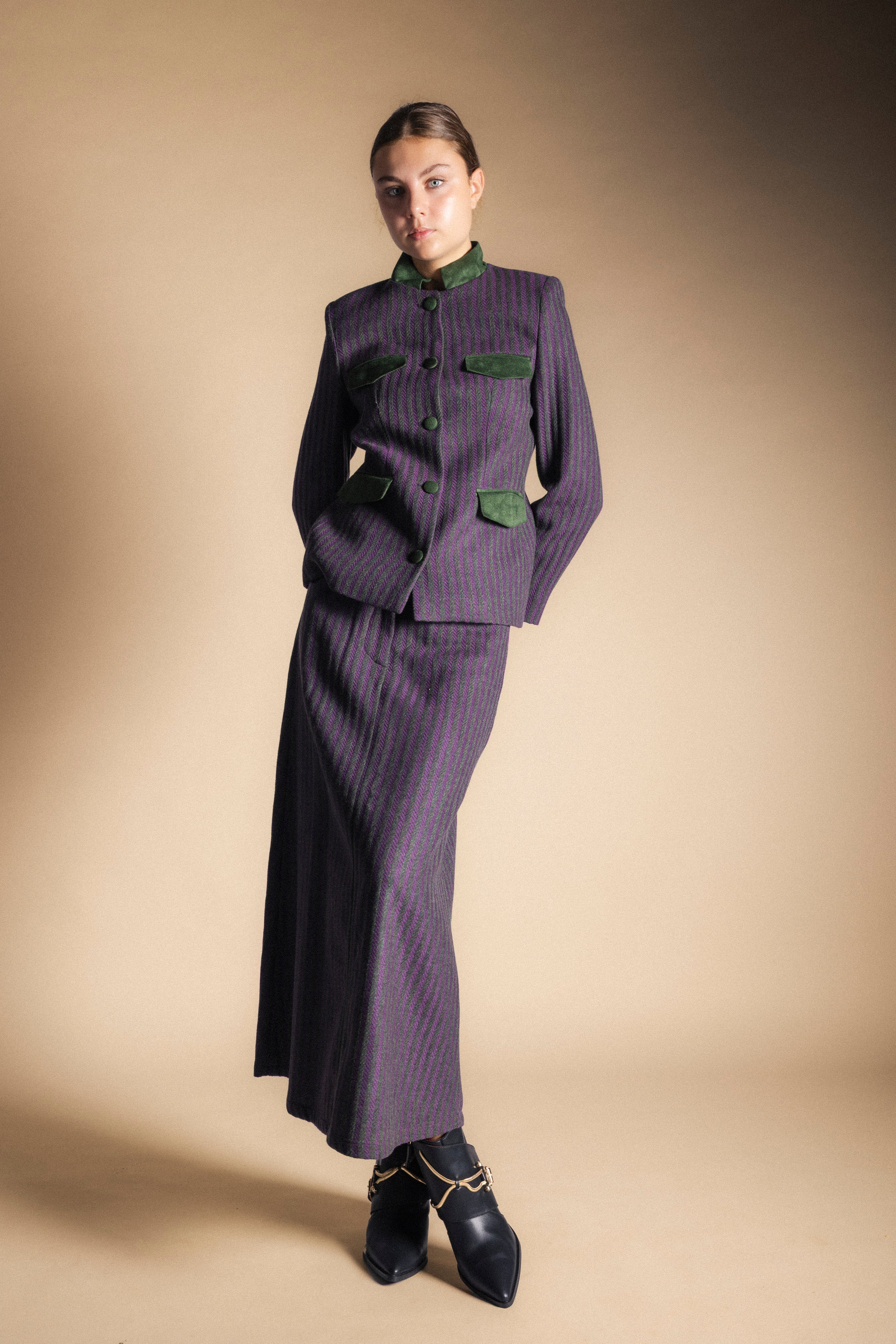 Falda Casilda Rayas Moradas y Verdes FAL13-The Nook Store