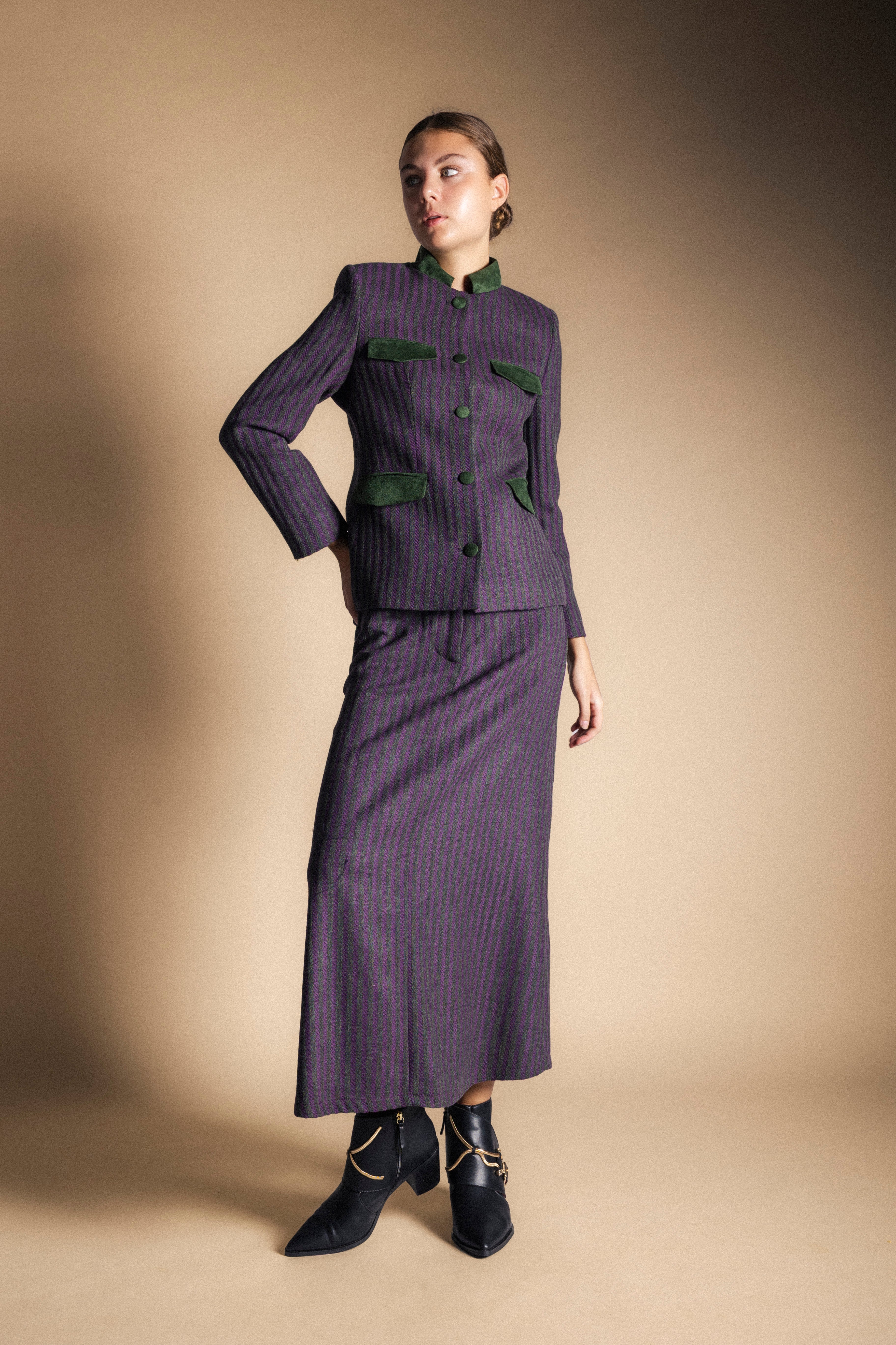 Chaqueta Casilda Rayas Moradas y Verdes CHQ39-The Nook Store