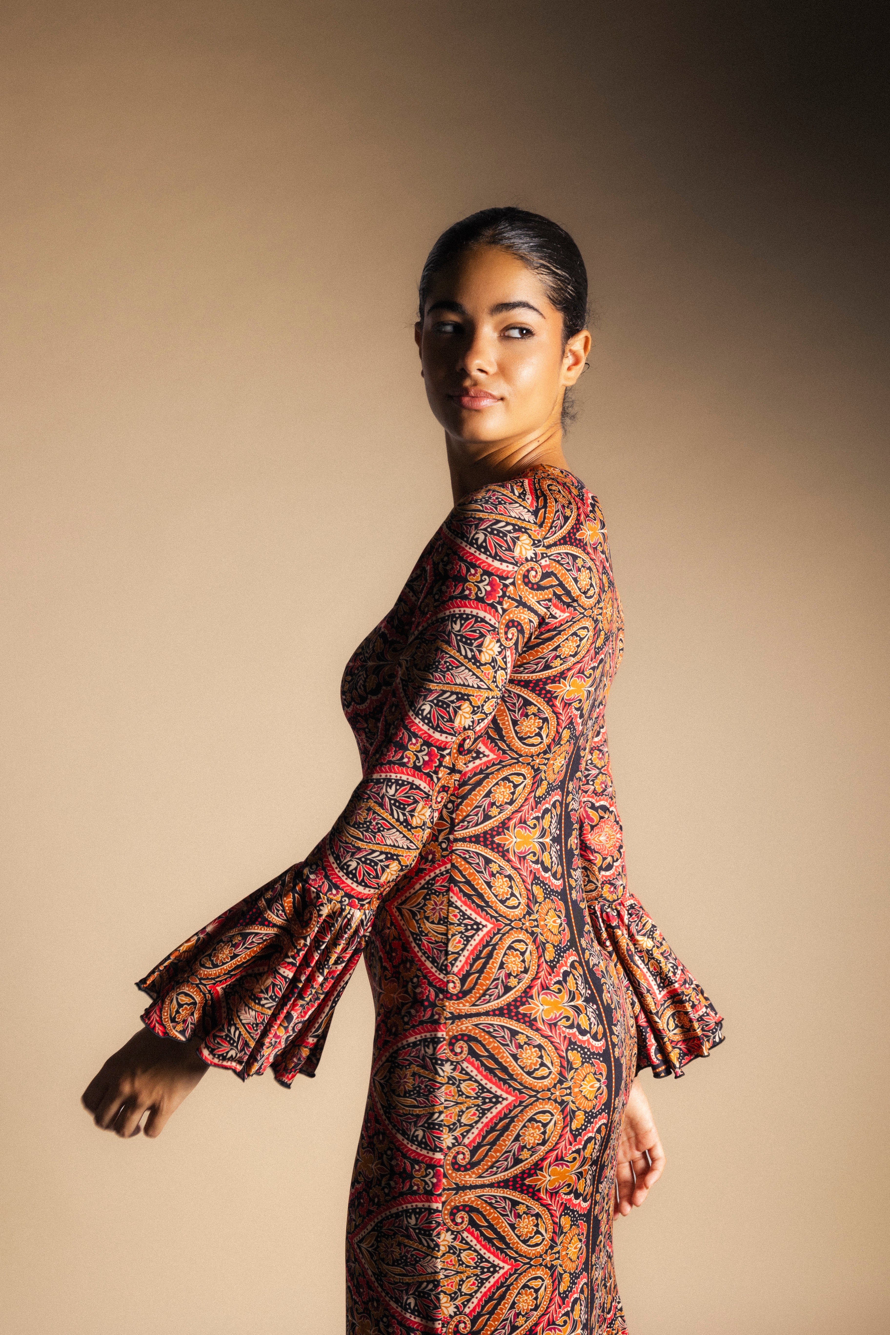 Vestido Tropical Paisley Mostaza y Rosa-The Nook Store