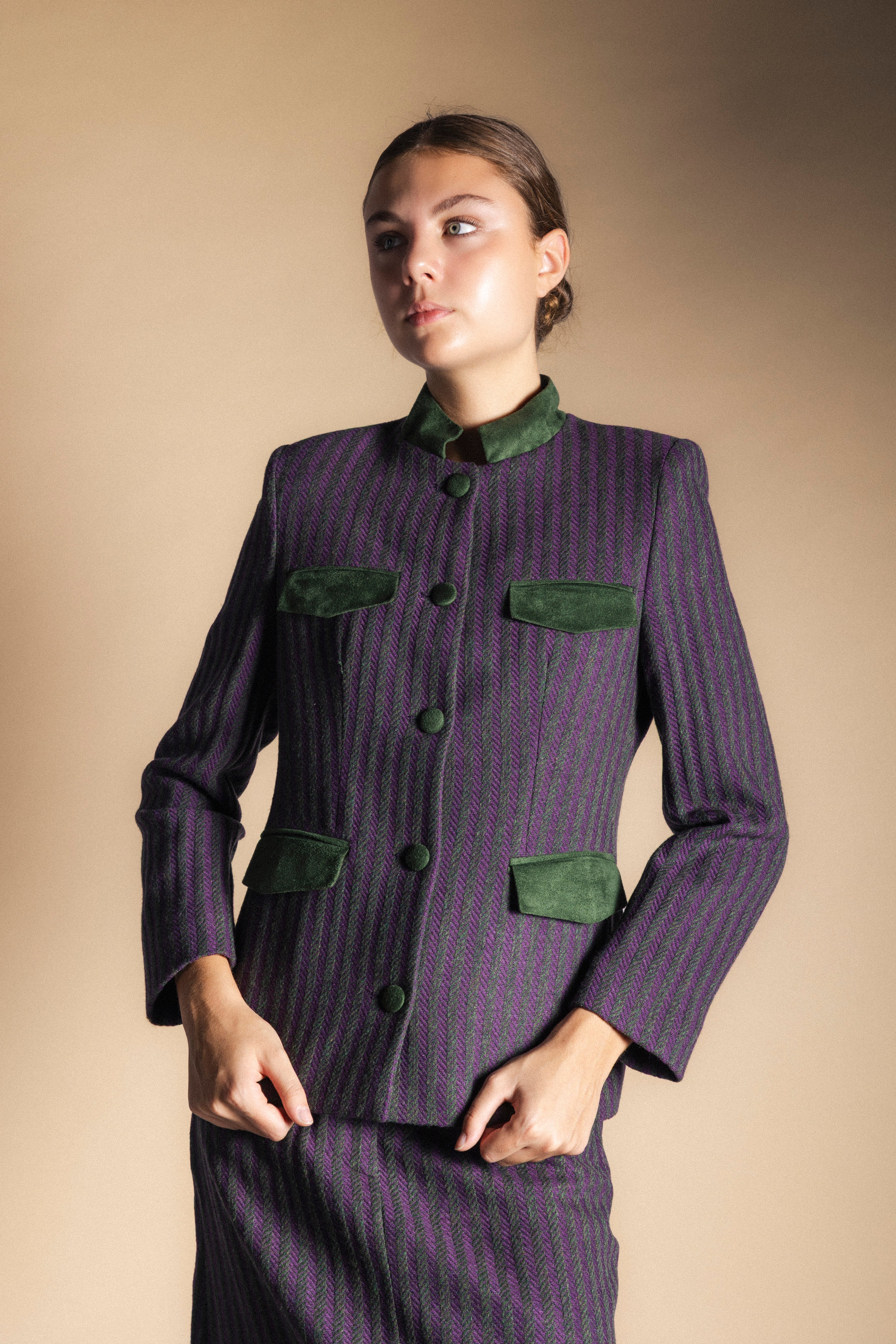 Chaqueta Casilda Rayas Moradas y Verdes CHQ39-The Nook Store