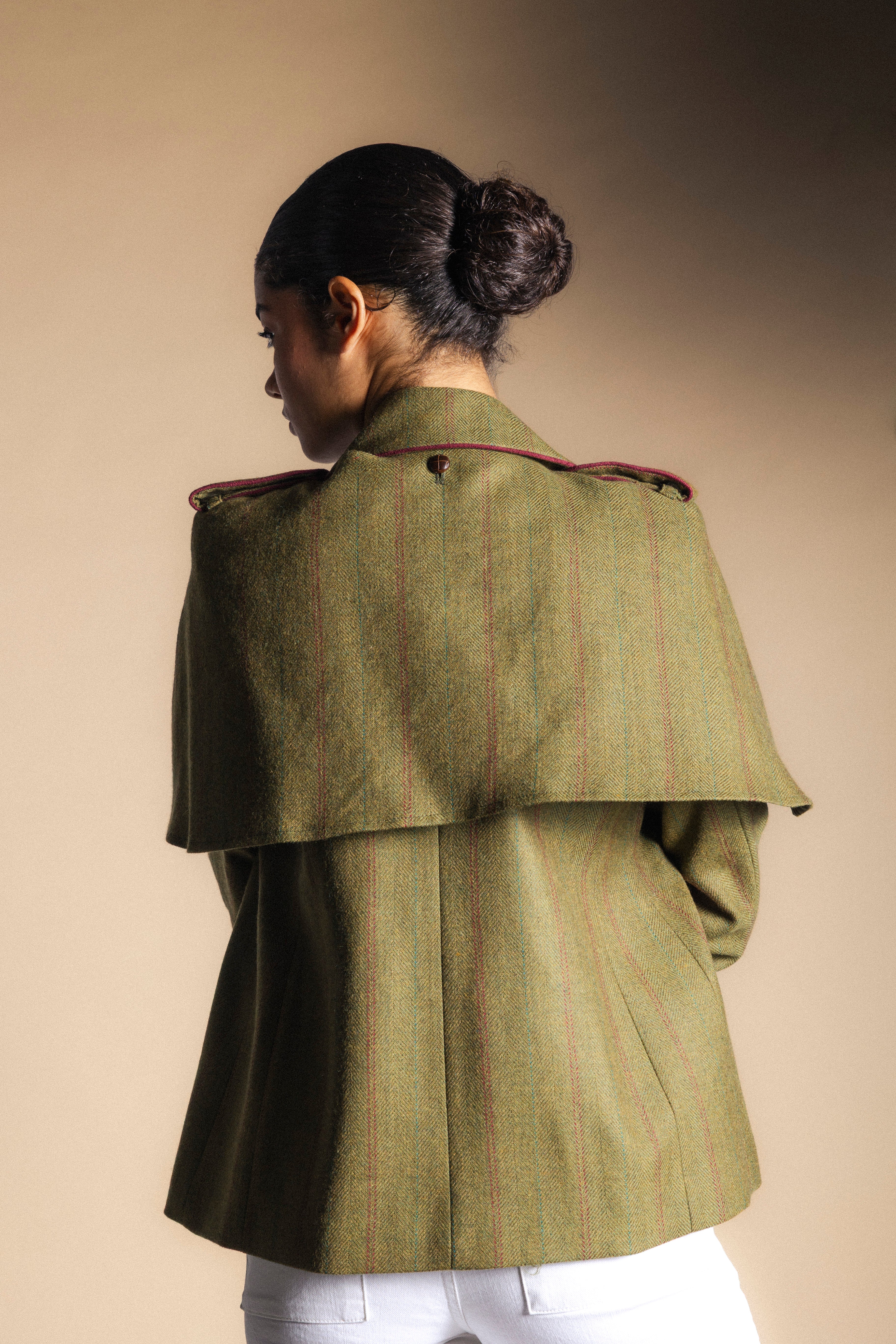 Chaqueta Amanda Verde Kaki Rayas Burdeos y Verdes CHQ37-The Nook Store