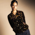 Chaqueta Bomber Velvet Negro Flores-The Nook Store