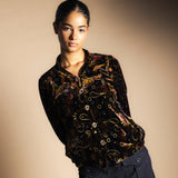 Chaqueta Bomber Velvet Negro Flores-The Nook Store