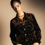 Chaqueta Bomber Velvet Negro Flores-The Nook Store