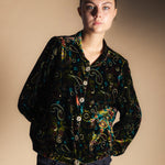 Chaqueta Bomber Velvet Verde Flores-The Nook Store