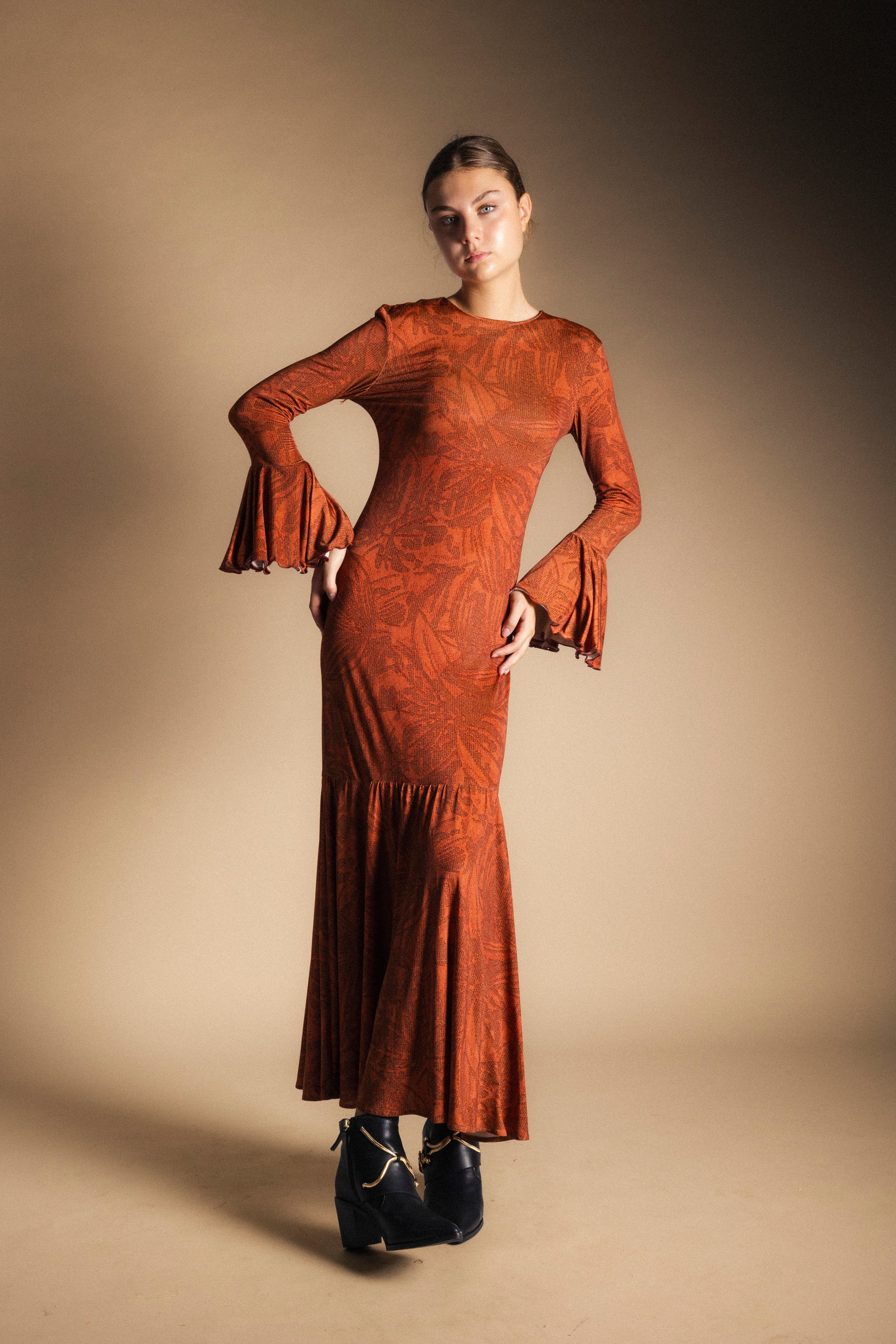 Vestido Tropical Flores Terra y Naranja-The Nook Store