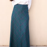 Falda Carola Azul Petróleo Cuadros Morados FAL06