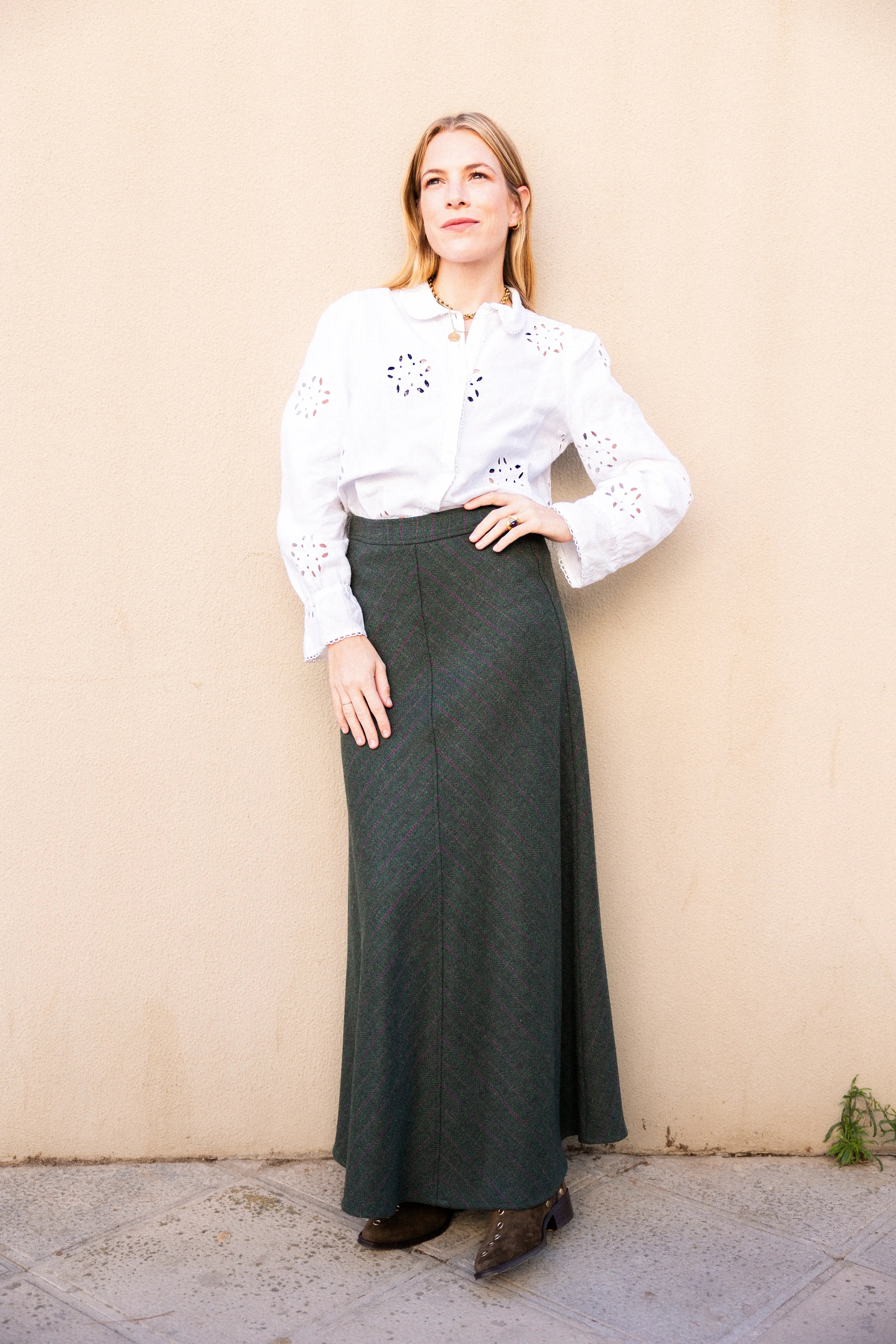 Falda Carola Verde Kaki Rayas Malvas FAL05 thenookstore-new