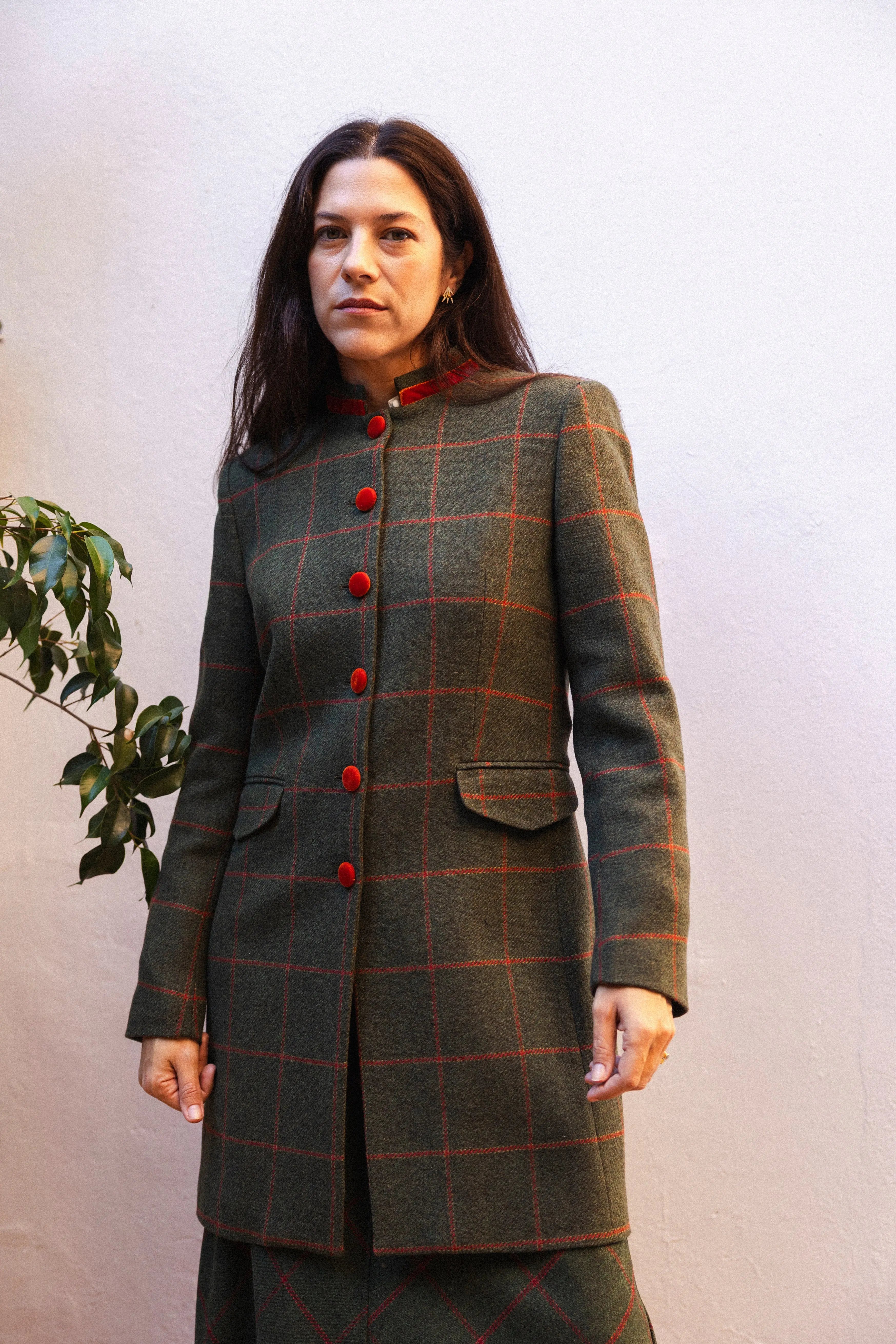 Chaqueta Corinna Larga Verde Cuadros Teja CHQ19 thenookstore-new