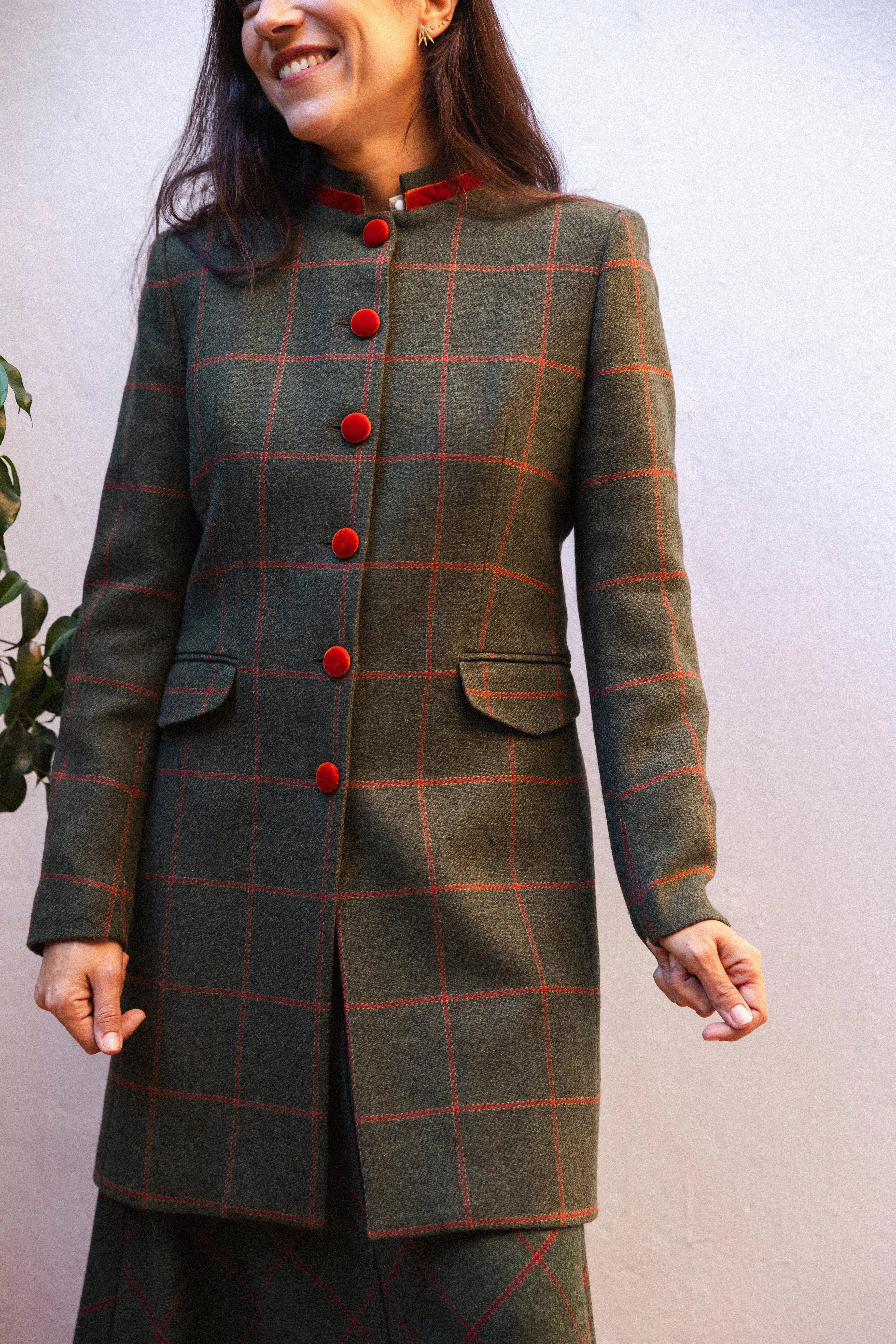 Chaqueta Corinna Larga Verde Cuadros Teja CHQ19 thenookstore-new