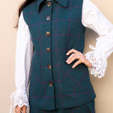 Chaleco con Capa Carlota Azul Petróleo Cuadros Morados CAP02