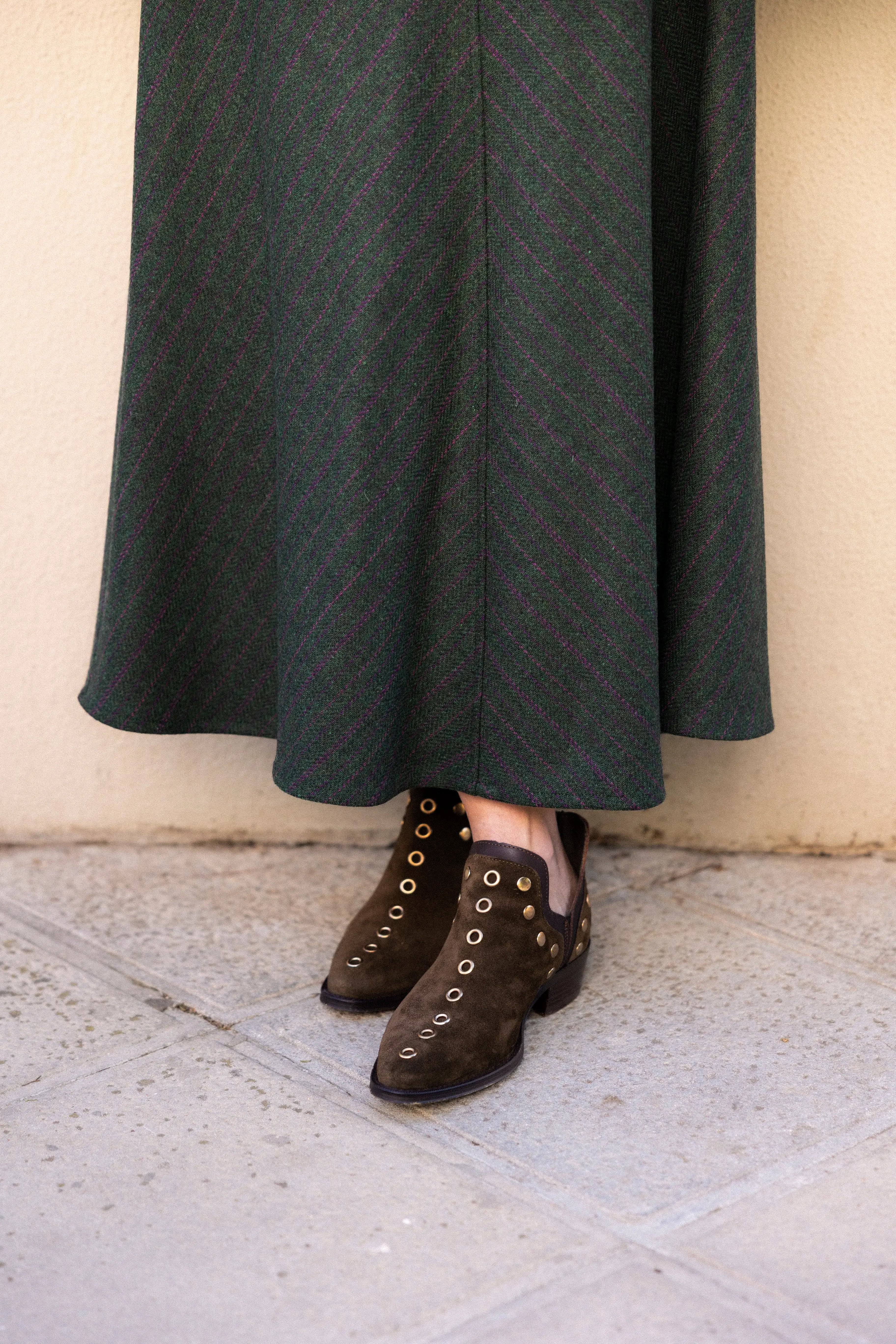 Falda Carola Verde Kaki Rayas Malvas FAL05 thenookstore-new