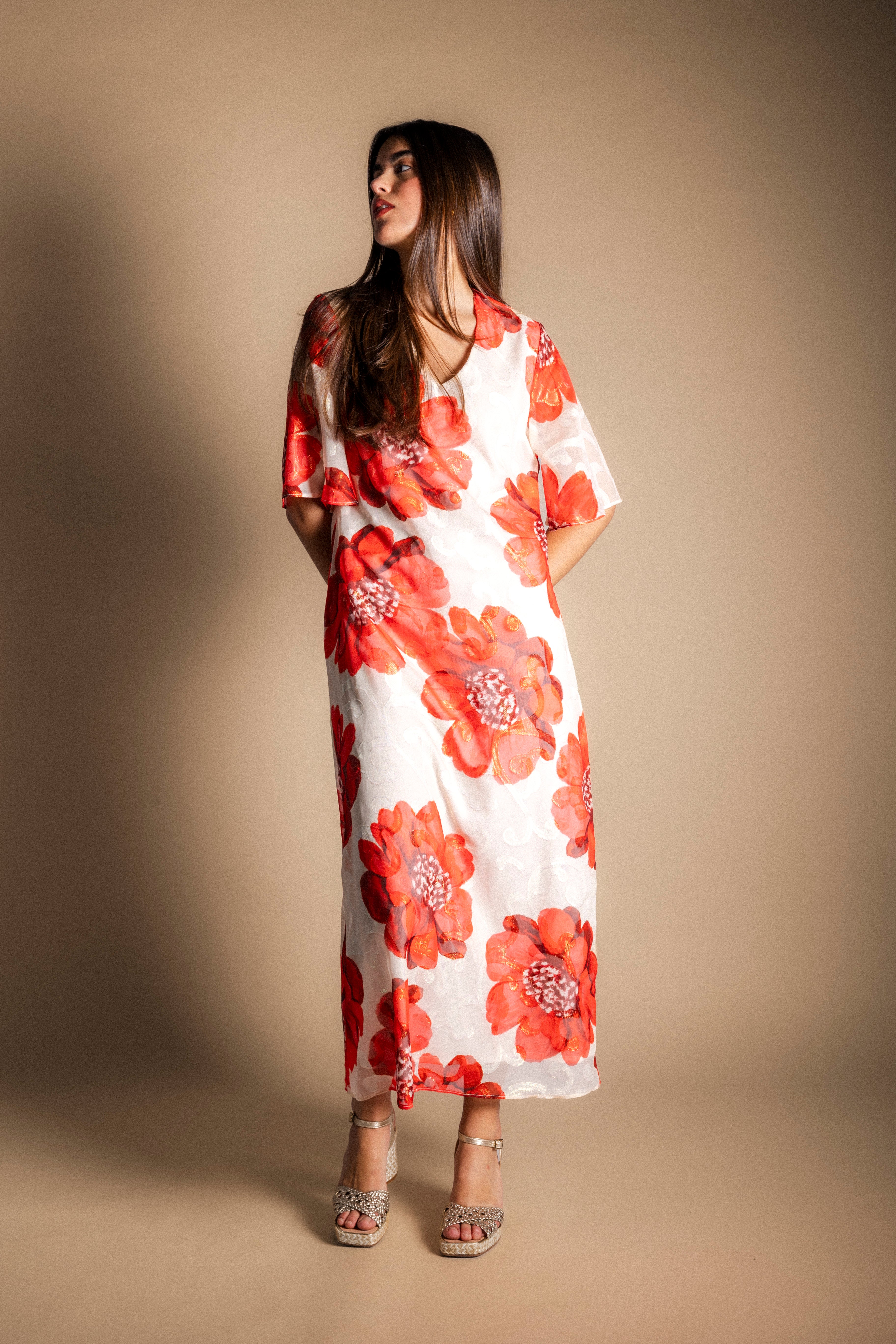Vestido Agnes Crudo Flor Grande Roja VEST30-The Nook Store
