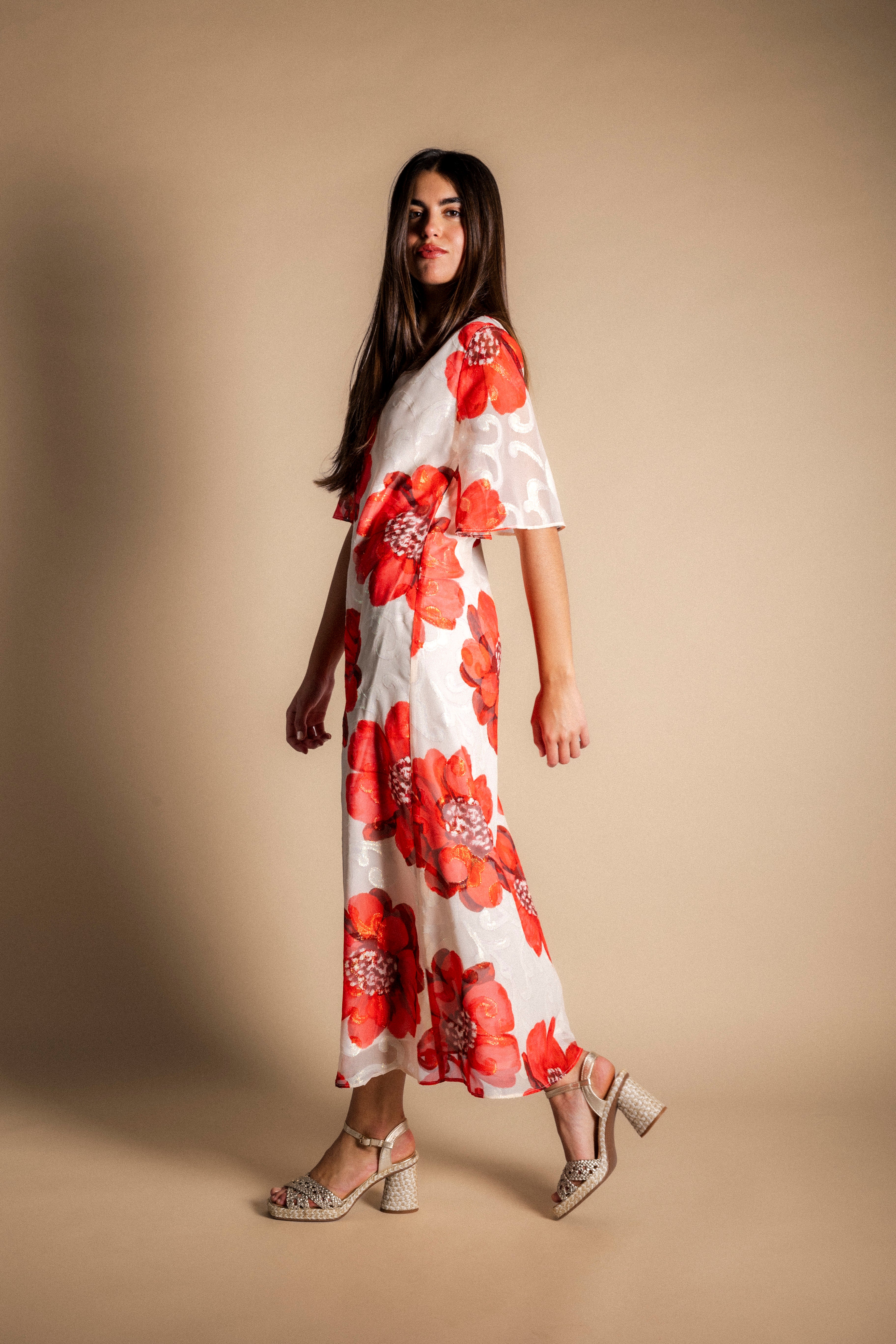 Vestido Agnes Crudo Flor Grande Roja VEST30-The Nook Store