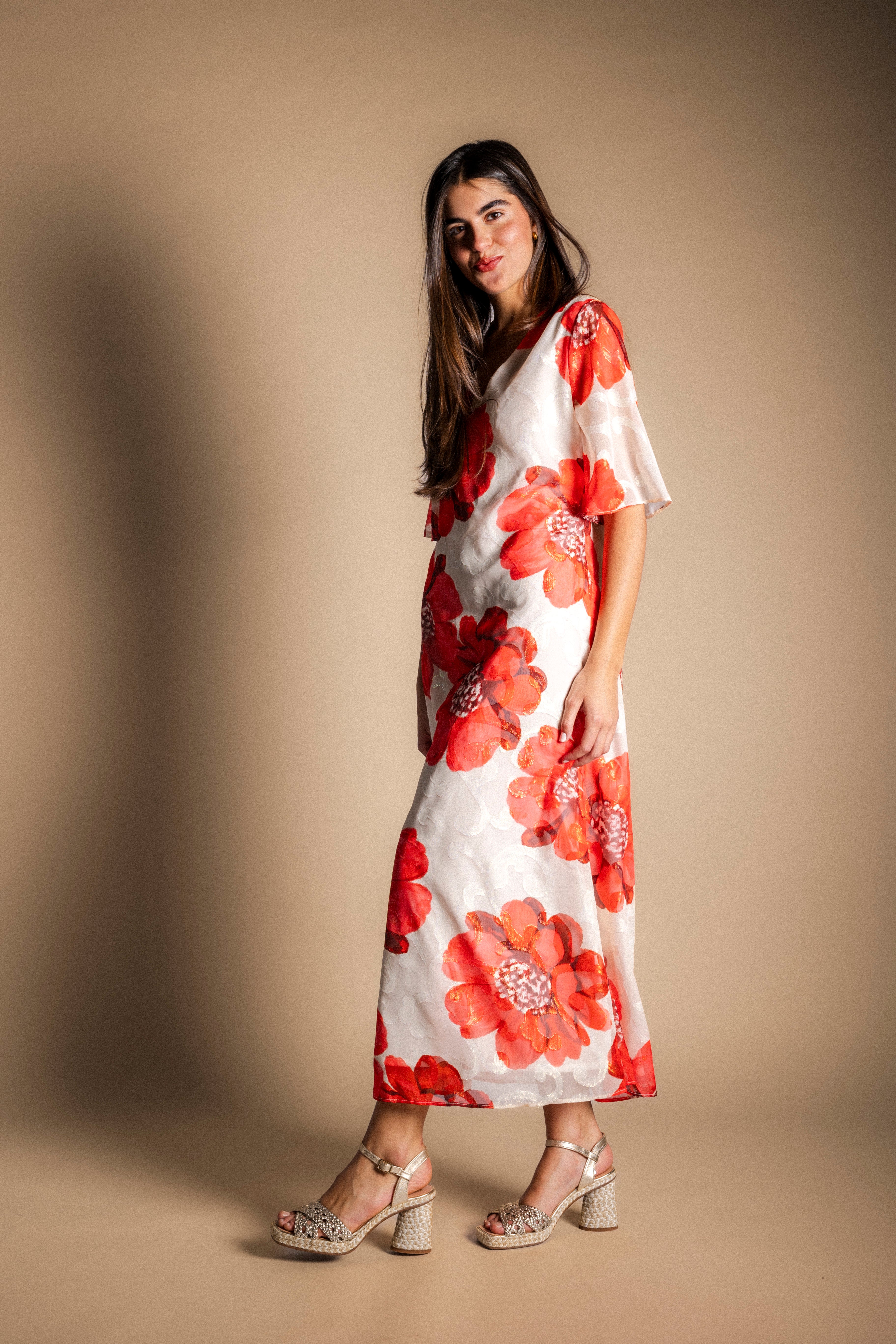 Vestido Agnes Crudo Flor Grande Roja VEST30-The Nook Store