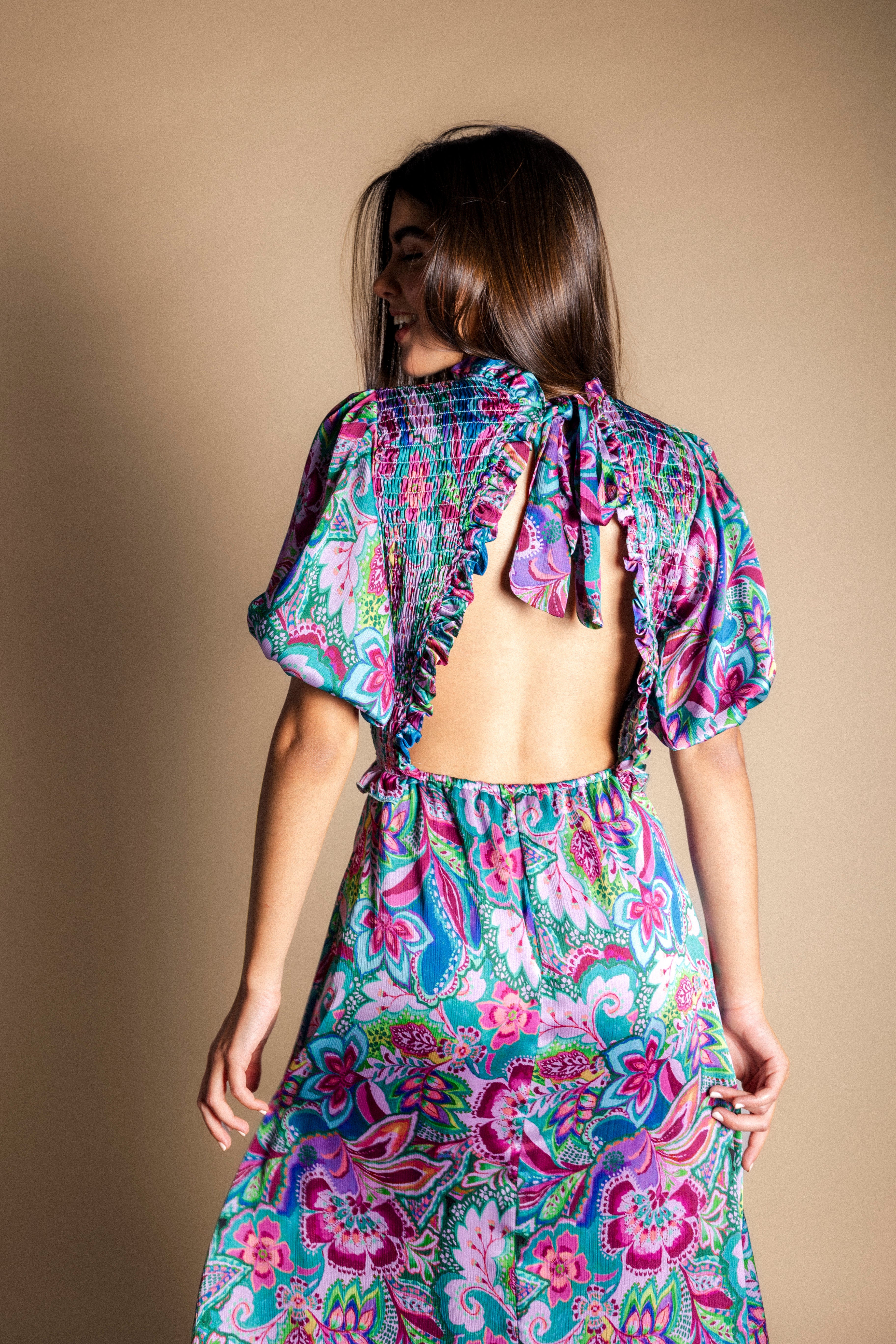 Vestido Lucia Verde Agua Flores Vest17-The Nook Store