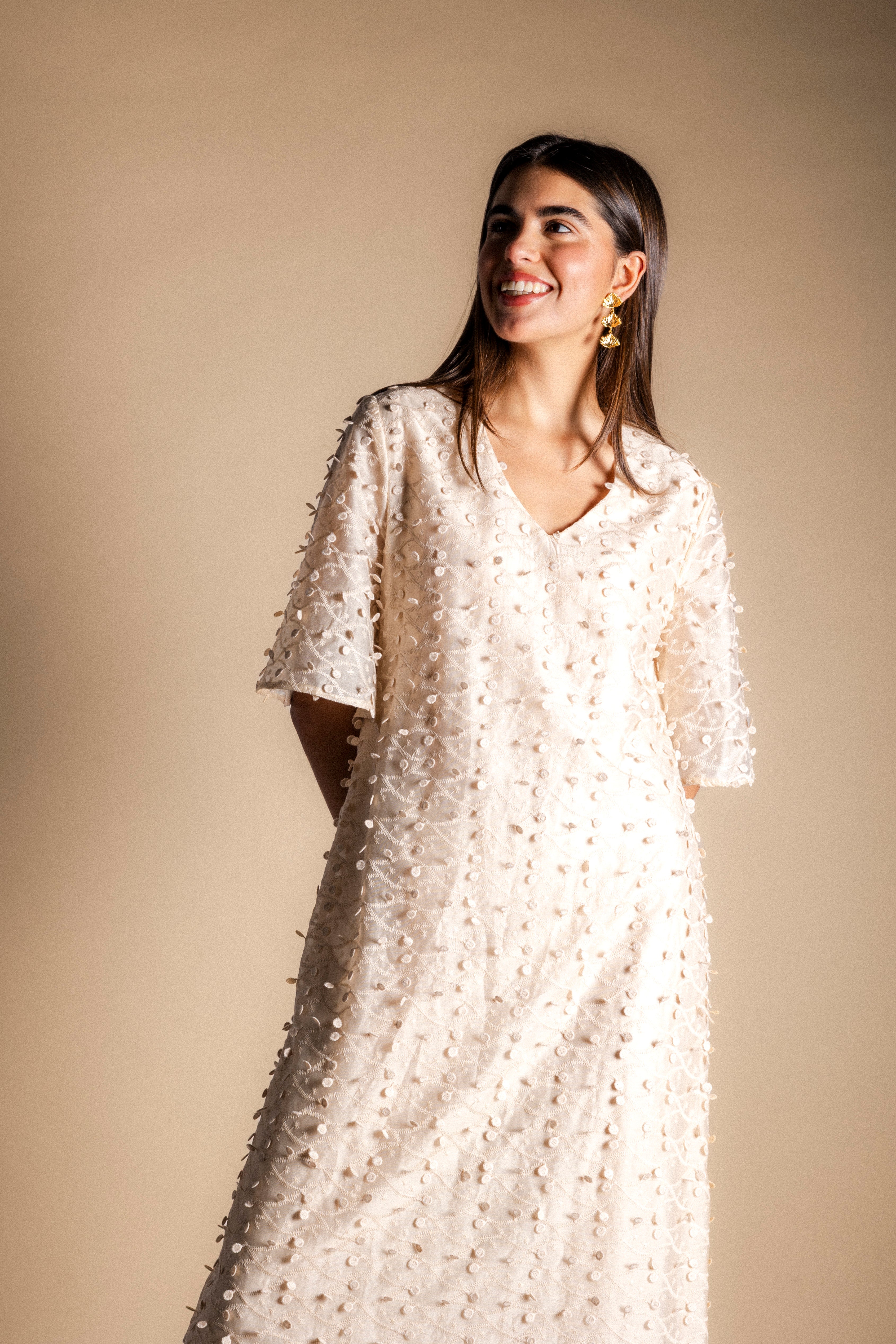 Vestido Agnes Points Crudo VEST32-The Nook Store