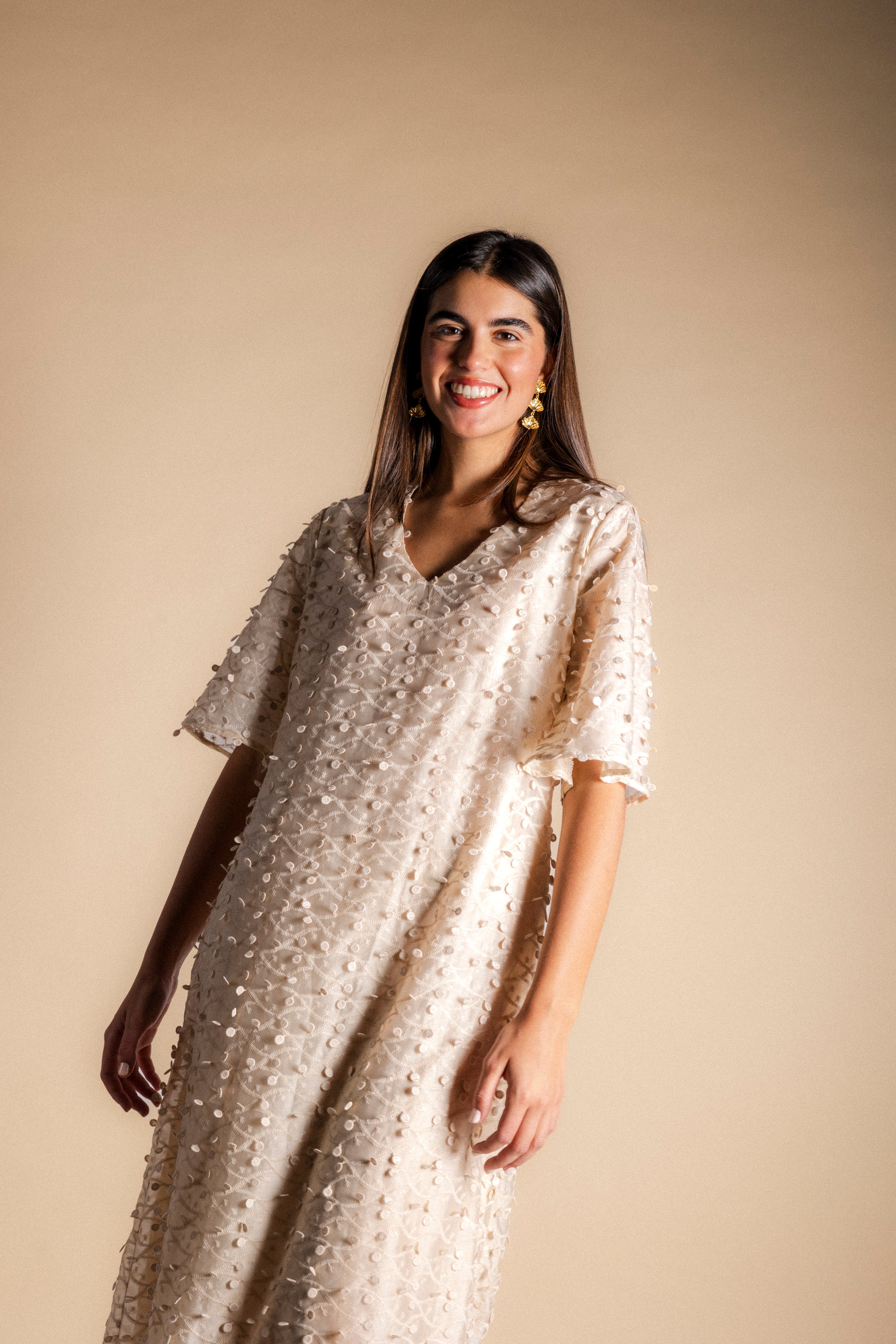 Vestido Agnes Points Crudo VEST32-The Nook Store
