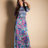 Vestido Lucia Verde Agua Flores Vest17-The Nook Store