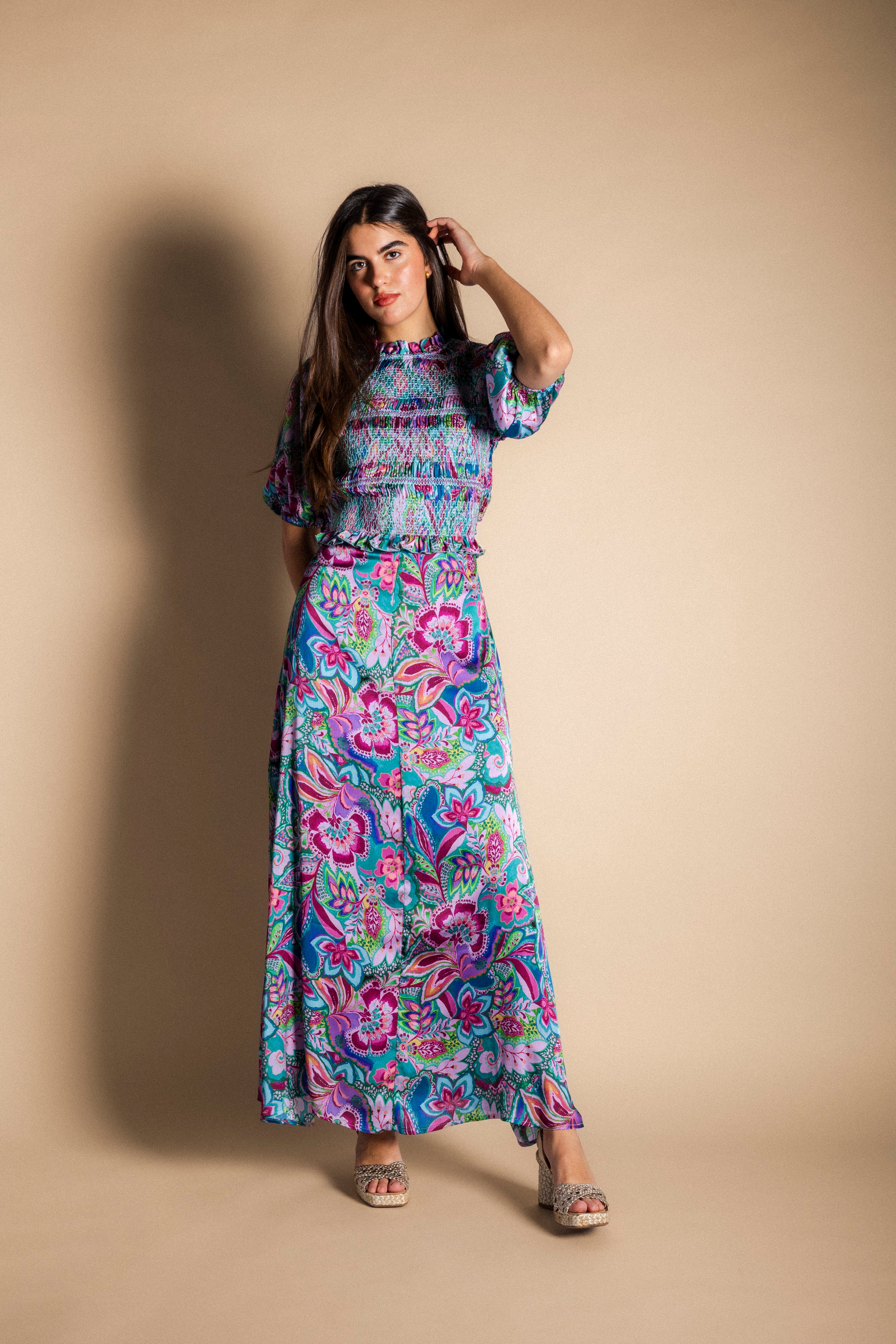 Vestido Lucia Verde Agua Flores Vest17-The Nook Store