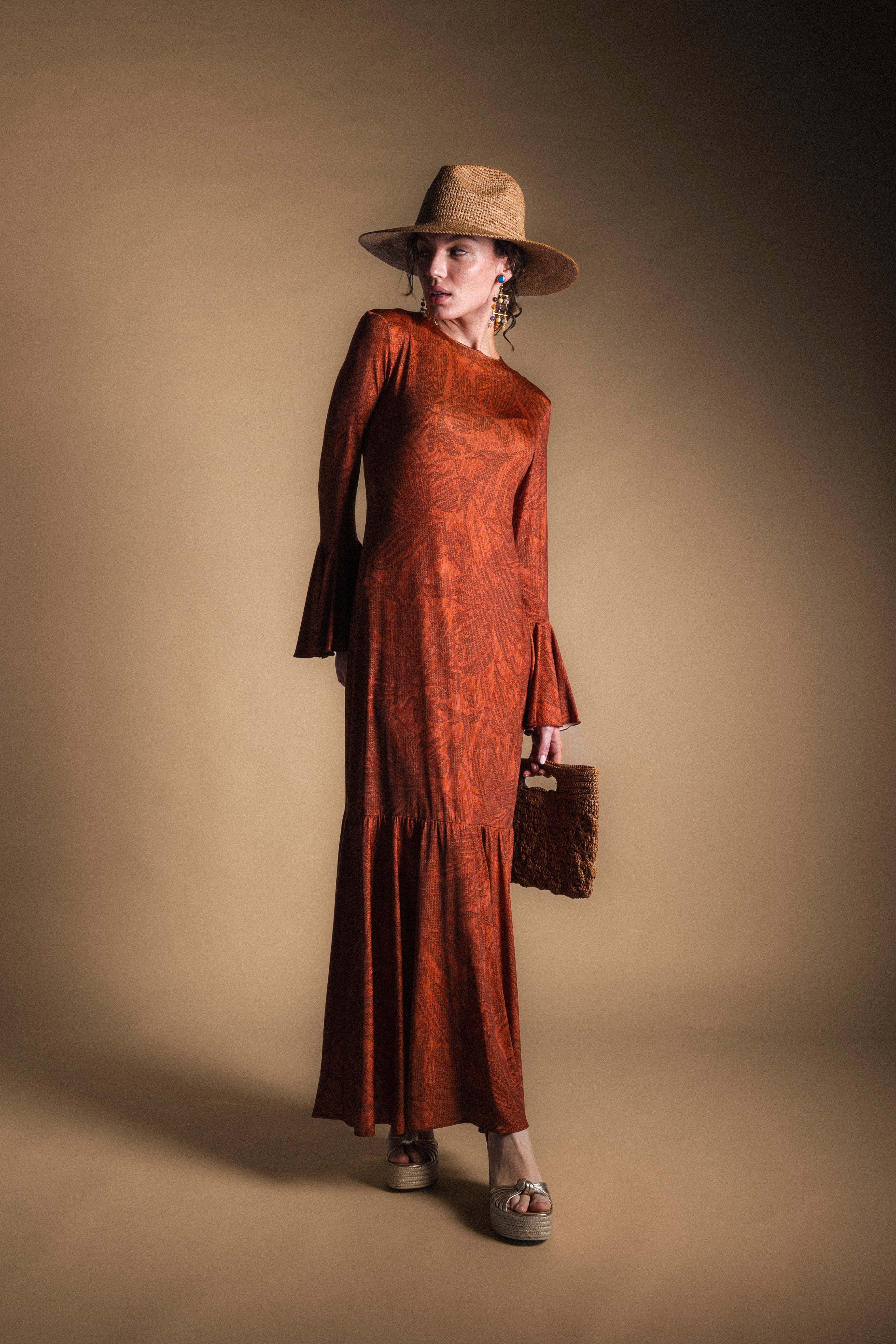 Vestido Tropical Flores Terra y Naranja-The Nook Store