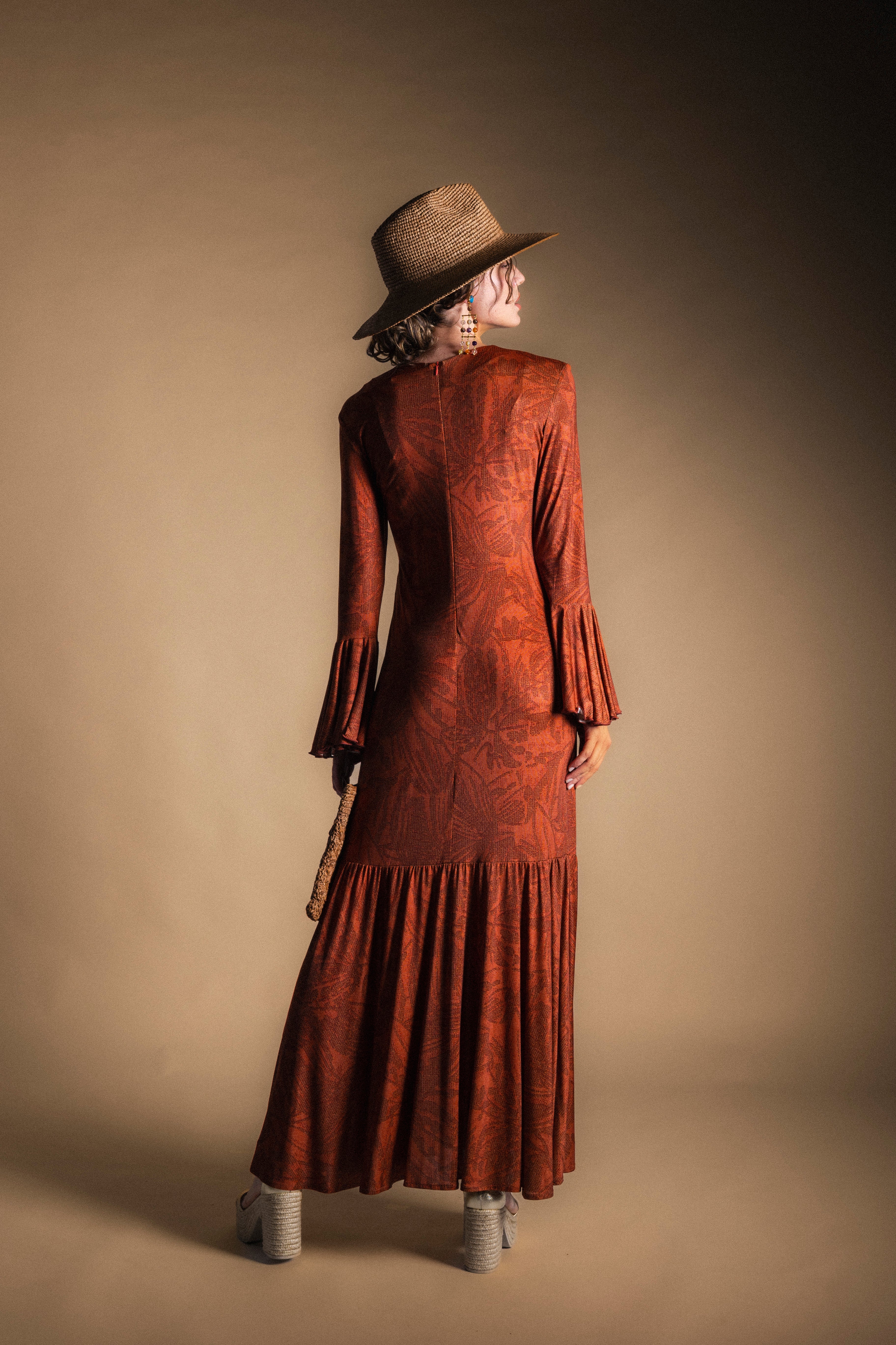 Vestido Tropical Flores Terra y Naranja-The Nook Store