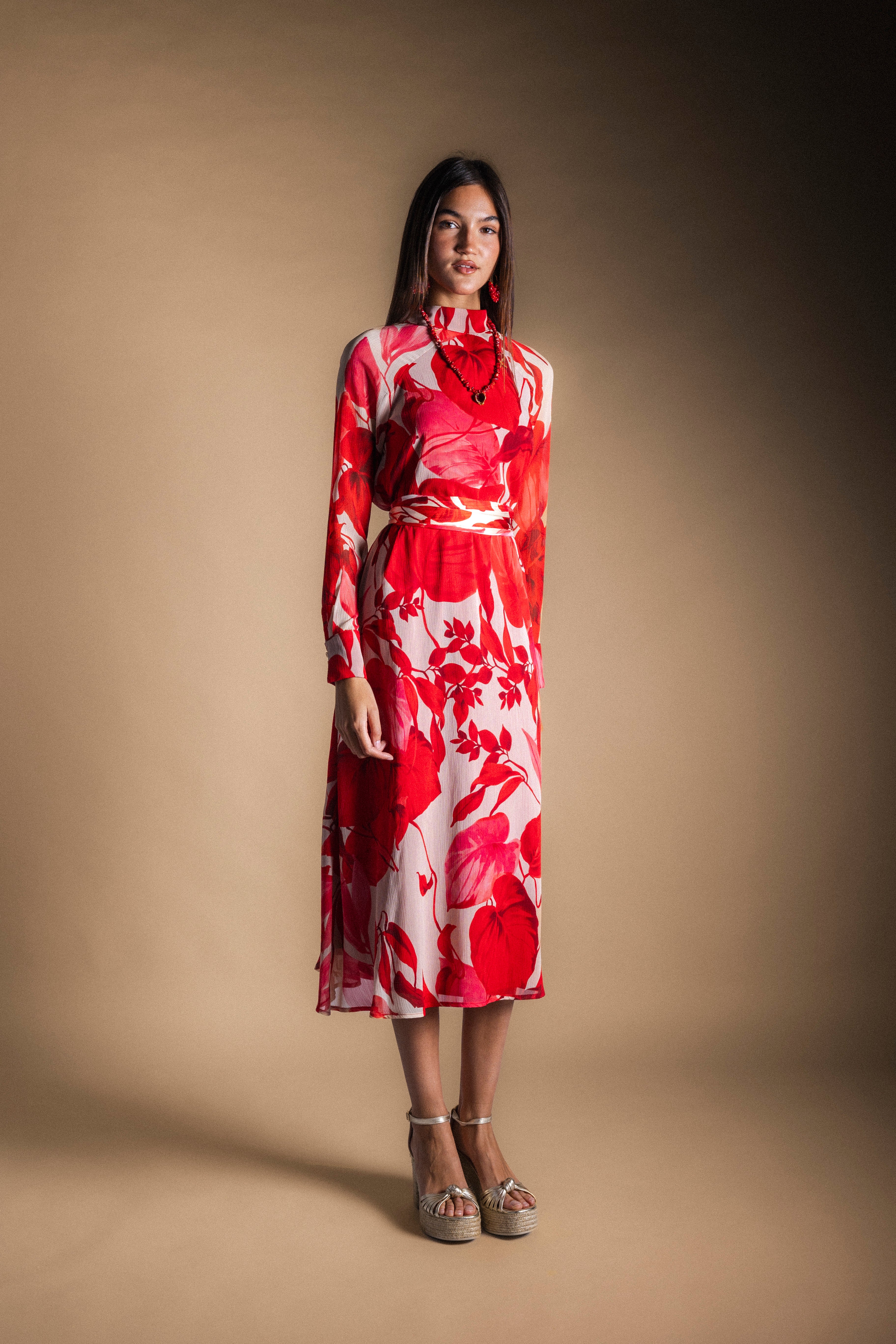 Vestido Alice Blanco Hojas Rojas AL10-The Nook Store