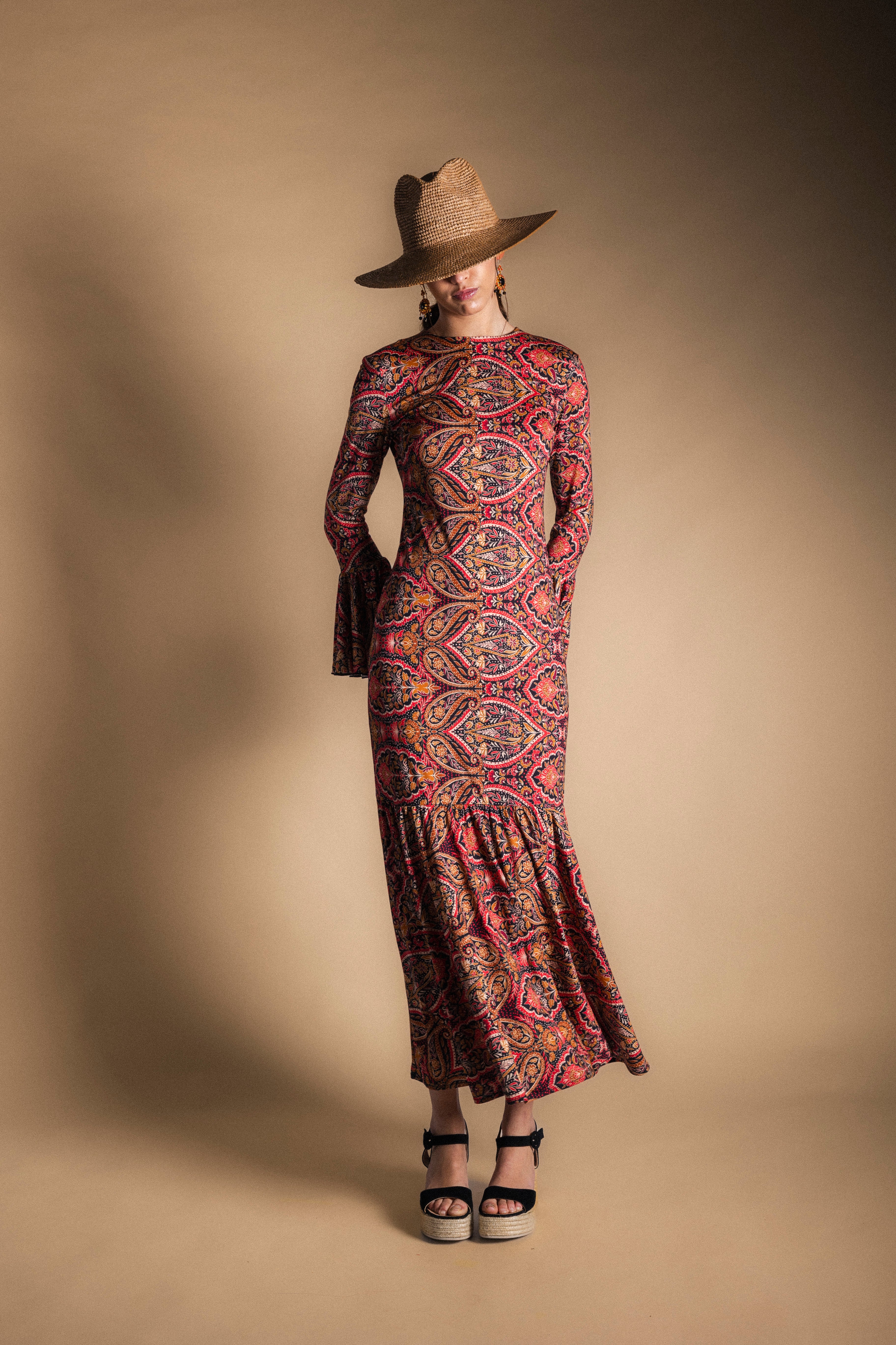 Vestido Tropical Paisley Mostaza y Rosa-The Nook Store