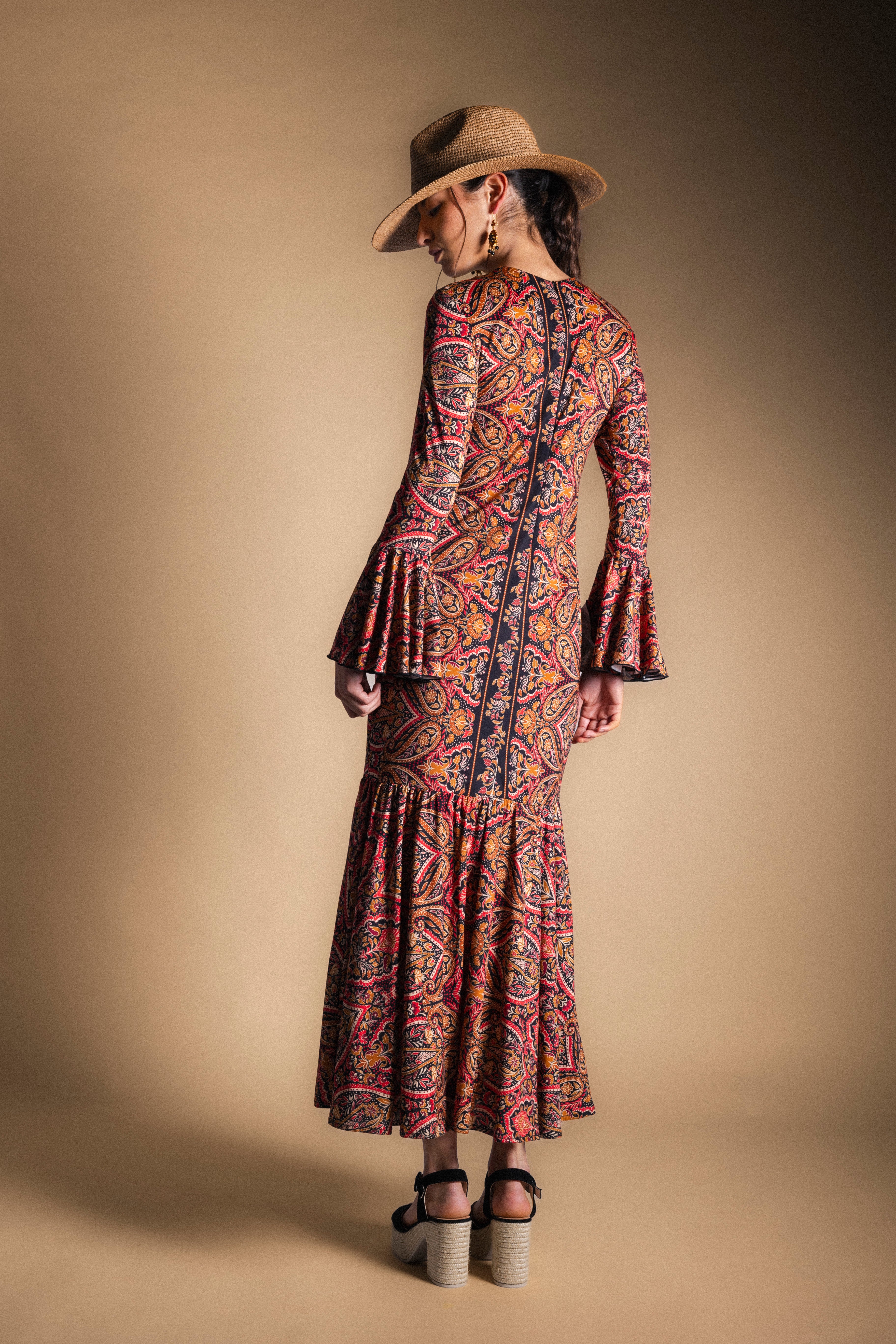 Vestido Tropical Paisley Mostaza y Rosa-The Nook Store