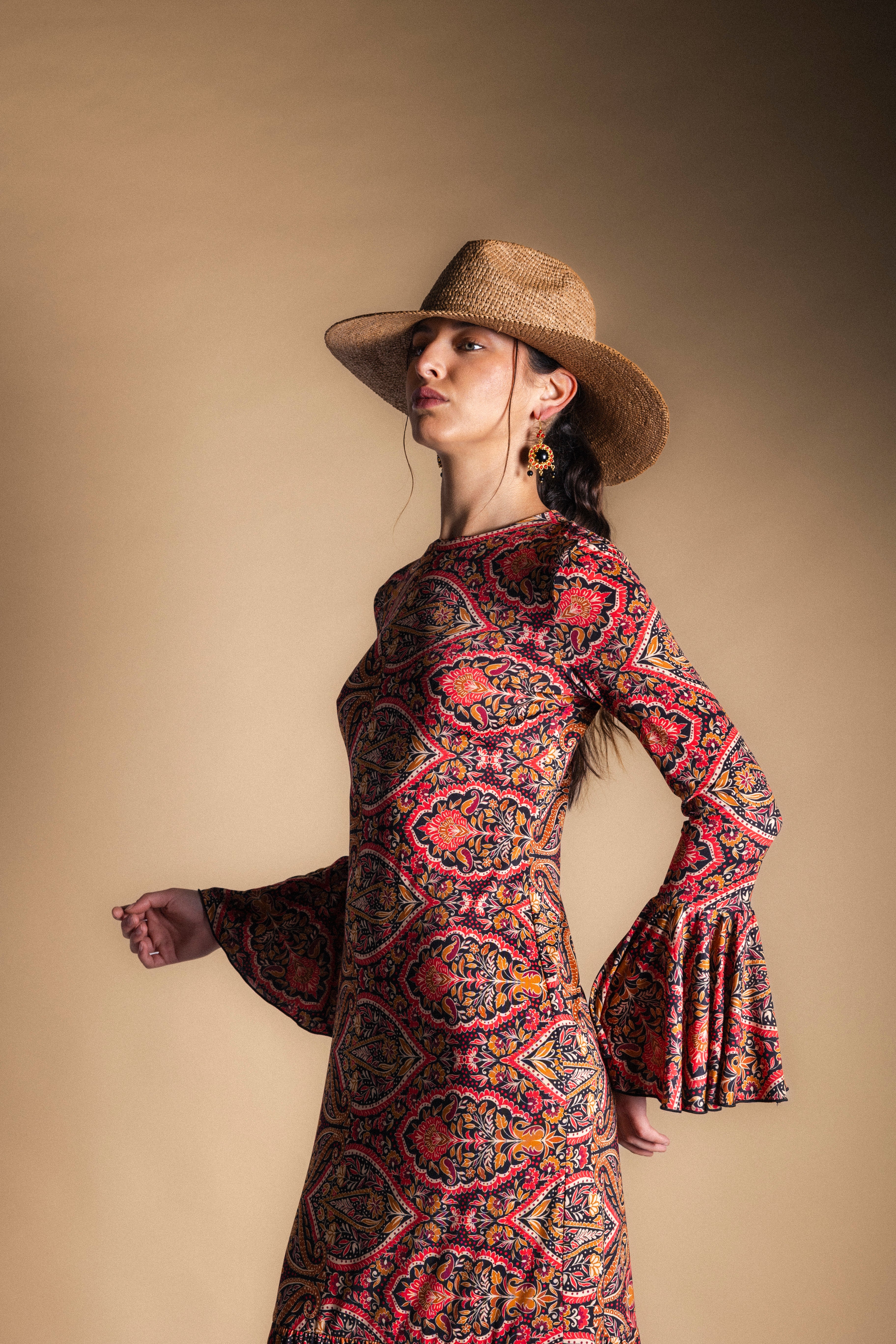 Vestido Tropical Paisley Mostaza y Rosa-The Nook Store