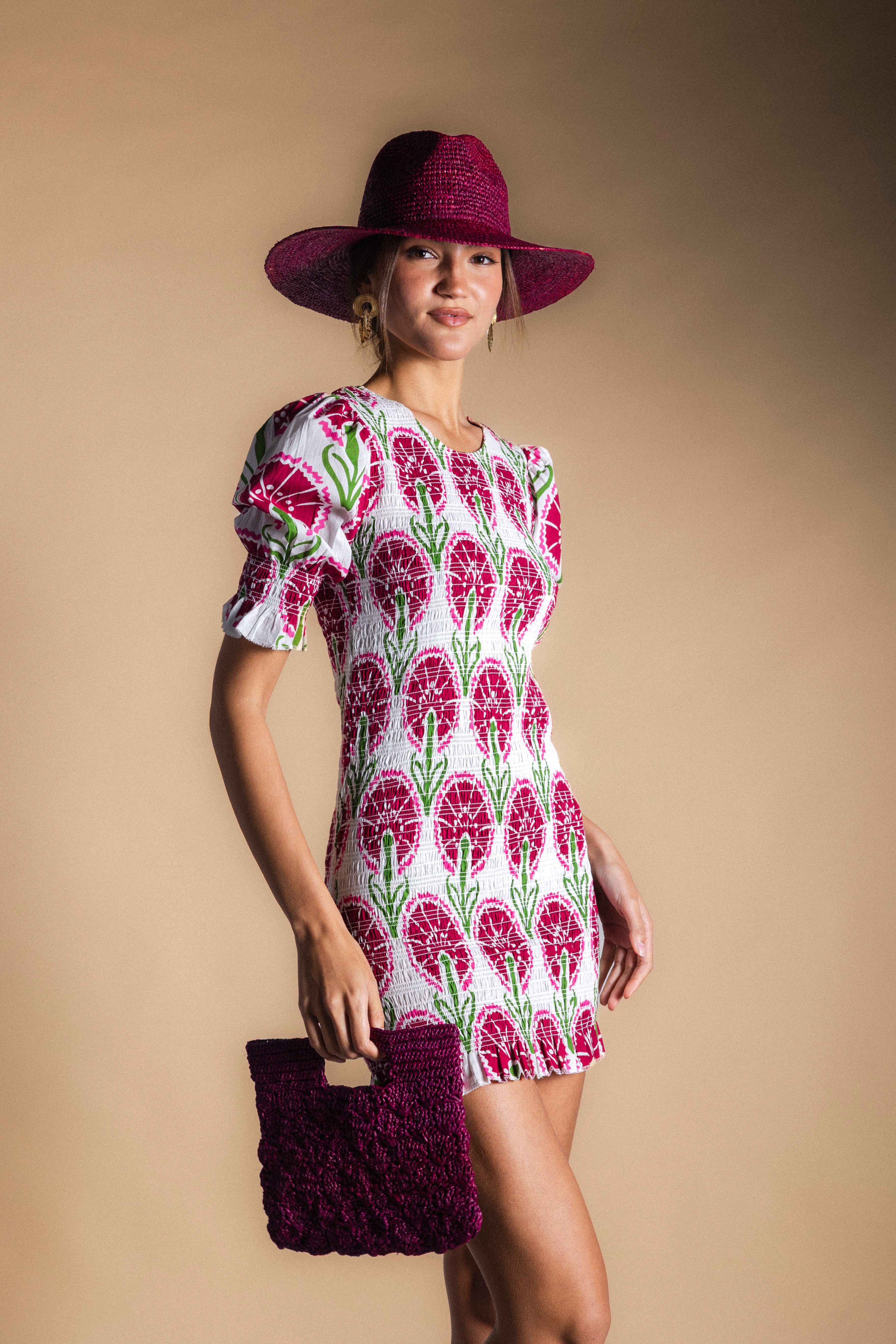Vestido Creta Corto Blanco Flor Burdeos-The Nook Store