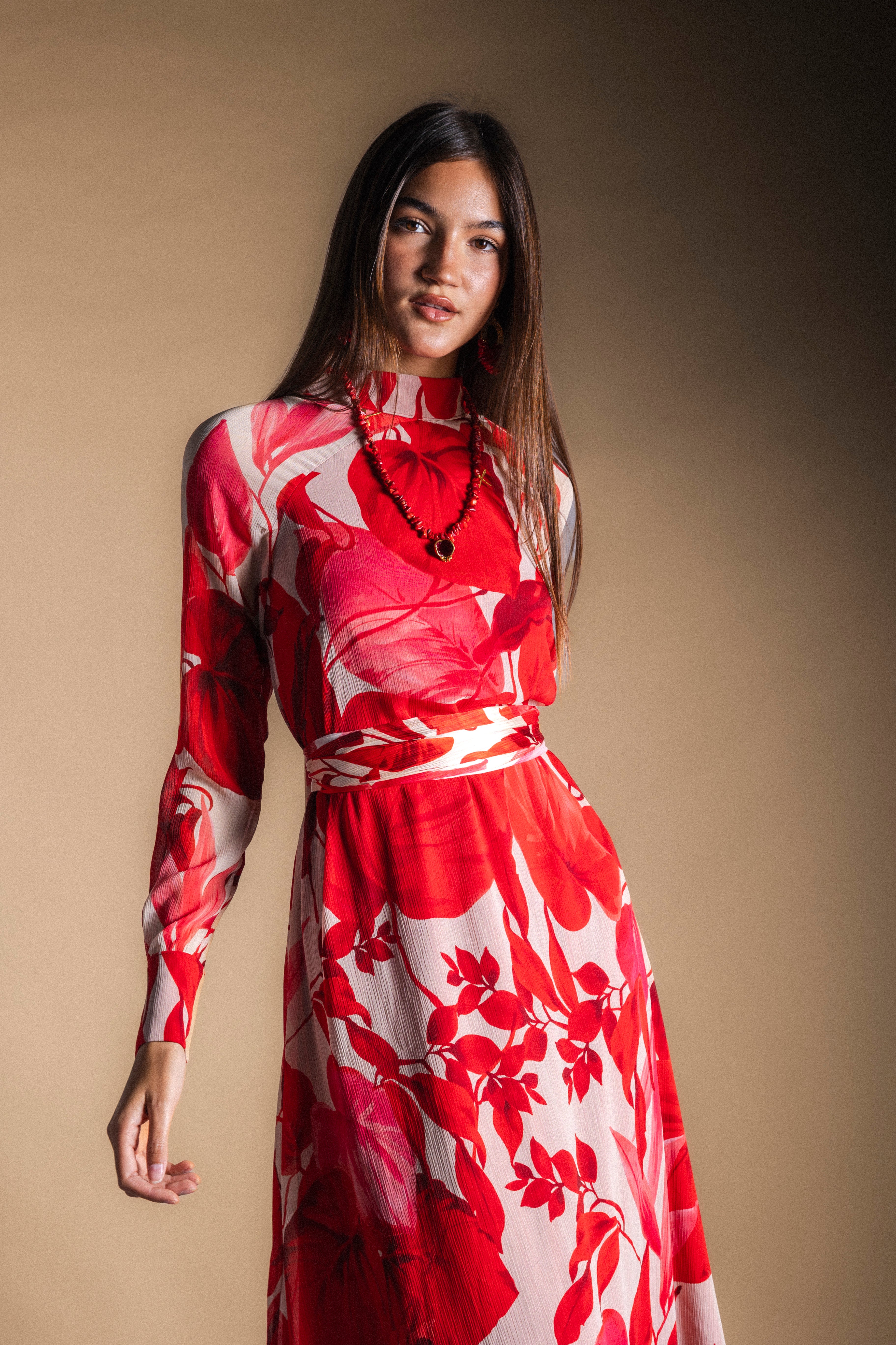 Vestido Alice Blanco Hojas Rojas AL10-The Nook Store