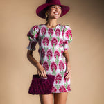 Vestido Creta Corto Blanco Flor Burdeos-The Nook Store