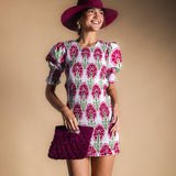 Vestido Creta Corto Blanco Flor Burdeos-The Nook Store