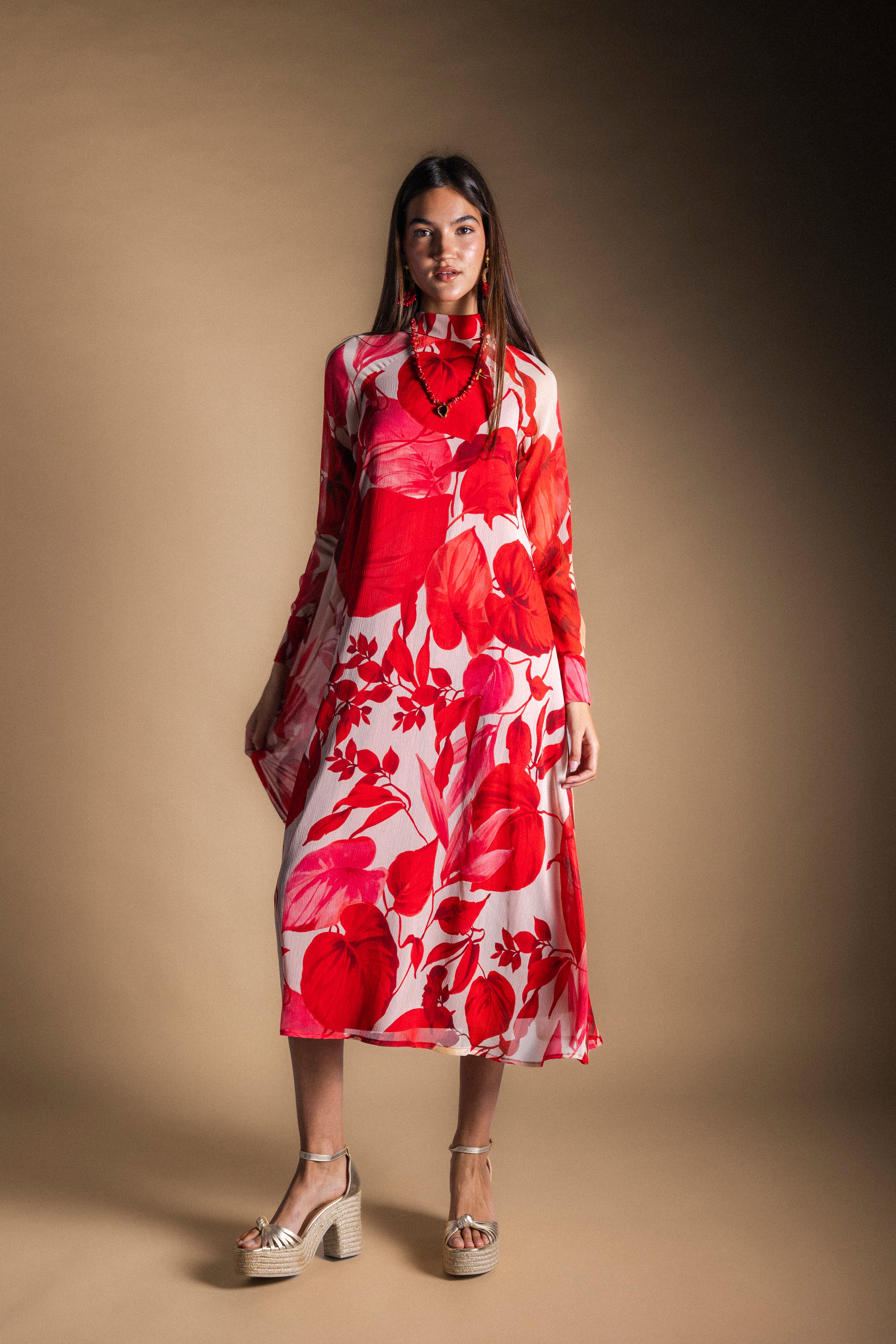 Vestido Alice Blanco Hojas Rojas AL10-The Nook Store
