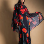 Vestido Con Capa Fiona Negro Flor Con Tallo Vest11-The Nook Store