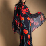 Vestido Con Capa Fiona Negro Flor Con Tallo Vest11-The Nook Store