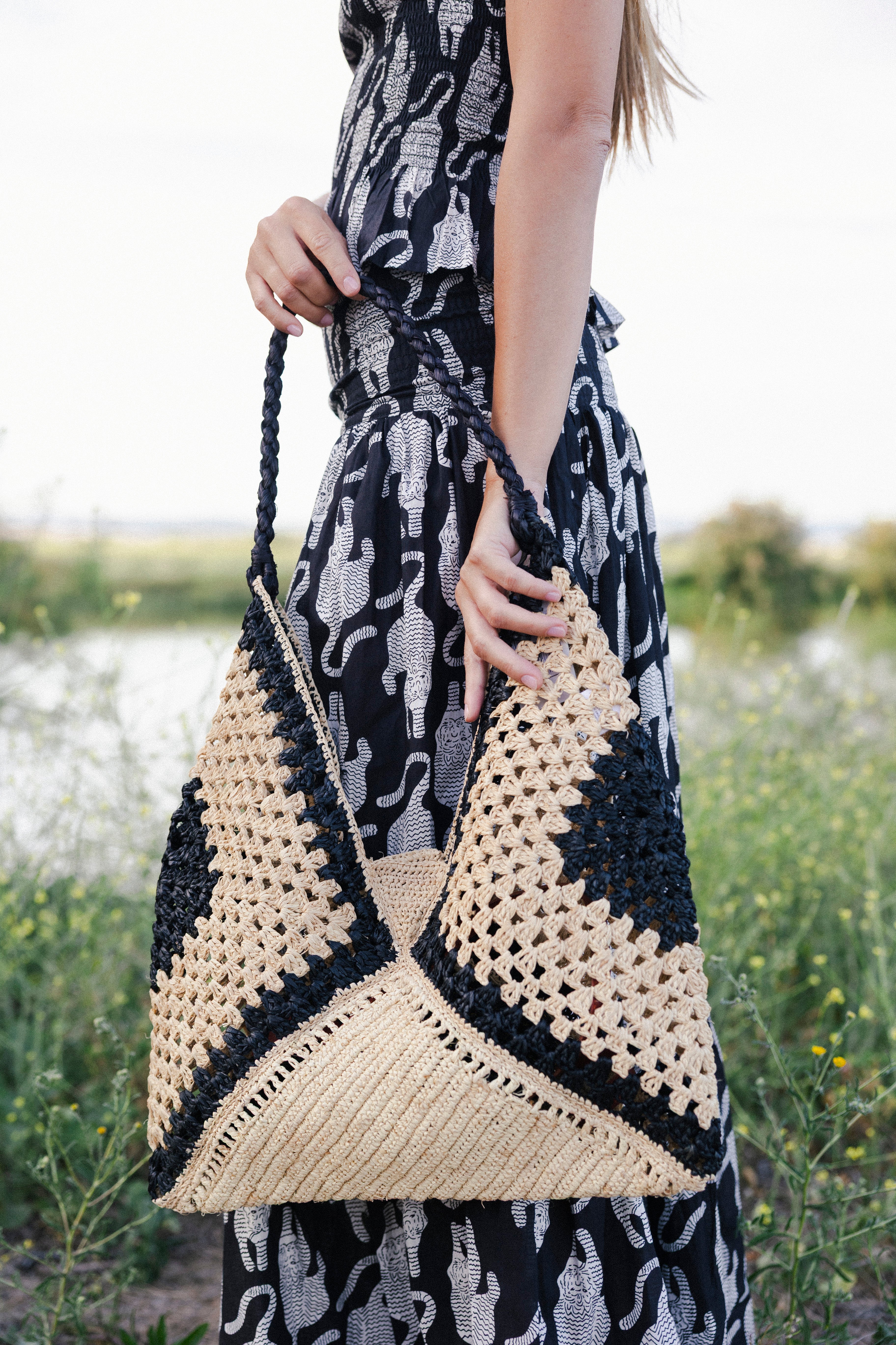 Bolso Rafia Mahabo Crudo/Negro-The Nook Store