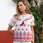 Blusa Zuri Ecru/Wine BLU01-The Nook Store