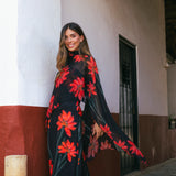 Vestido Con Capa Fiona Negro Flor Con Tallo Vest11-The Nook Store
