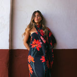 Vestido Con Capa Fiona Negro Flor Con Tallo Vest11-The Nook Store