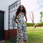 Vestido Tula Crudo Flores Azules y Mostaza Vest14-The Nook Store