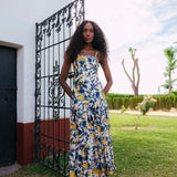 Vestido Tula Crudo Flores Azules y Mostaza Vest14-The Nook Store