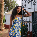 Vestido Tula Crudo Flores Azules y Mostaza Vest14-The Nook Store