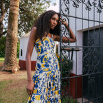 Vestido Tula Crudo Flores Azules y Mostaza Vest14-The Nook Store