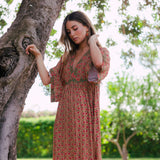 Vestido Parrot Verde Flores Rosas Vest16-The Nook Store