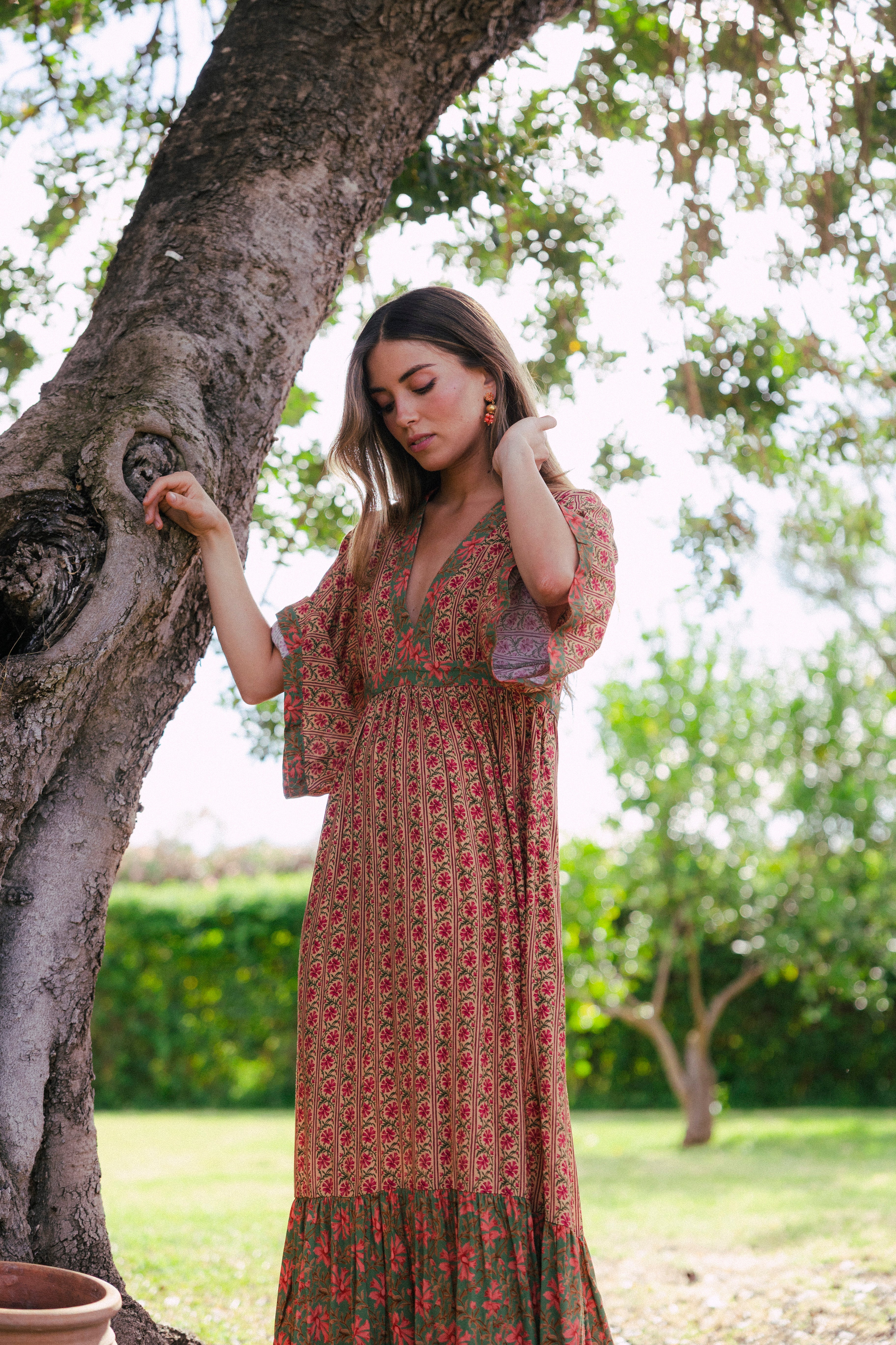 Vestido Parrot Verde Flores Rosas Vest16-The Nook Store