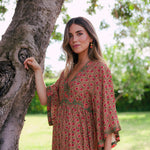 Vestido Parrot Verde Flores Rosas Vest16-The Nook Store